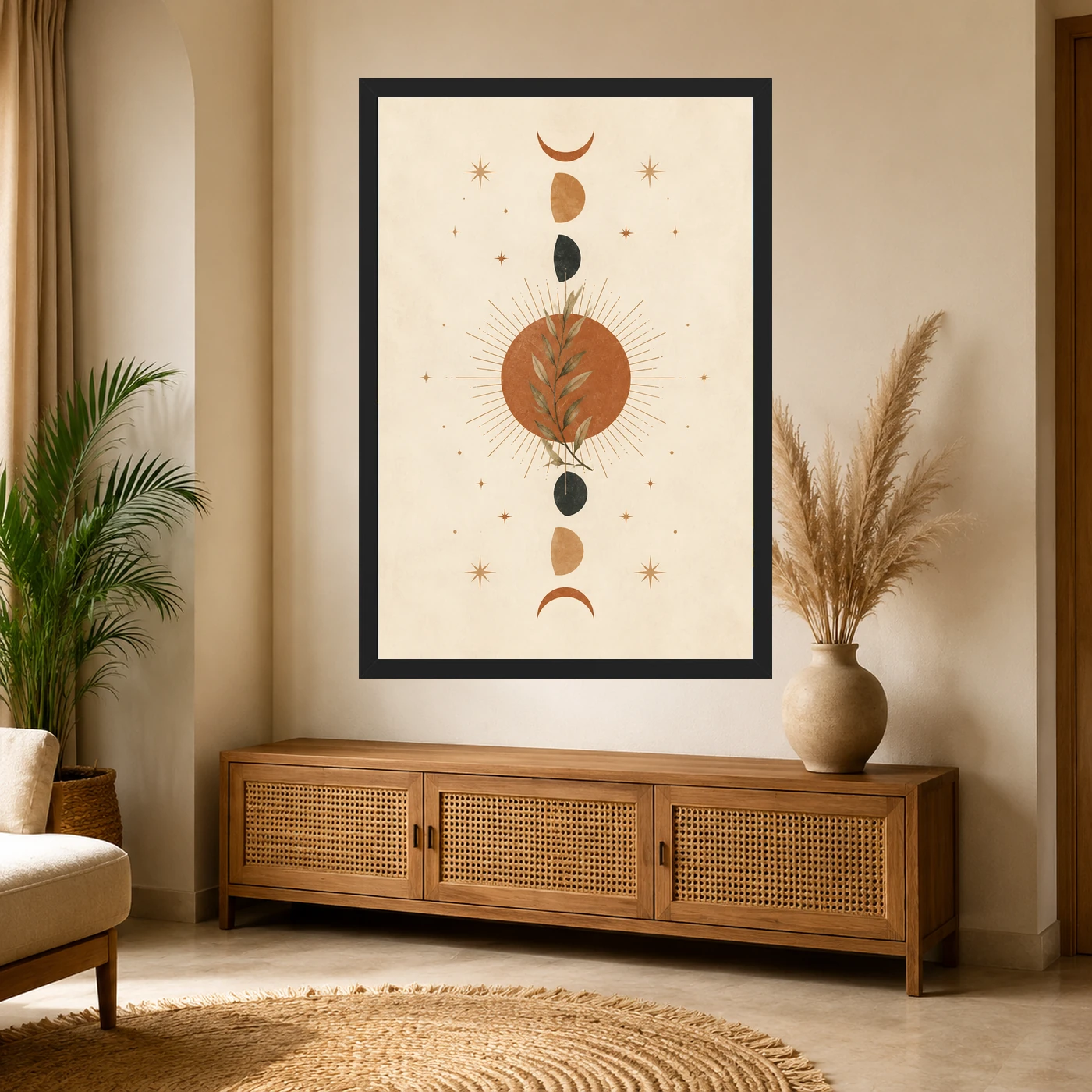 Boho Moon Phases Crescent Stars Cream Gold Celestial Art Photo Frame, view 4