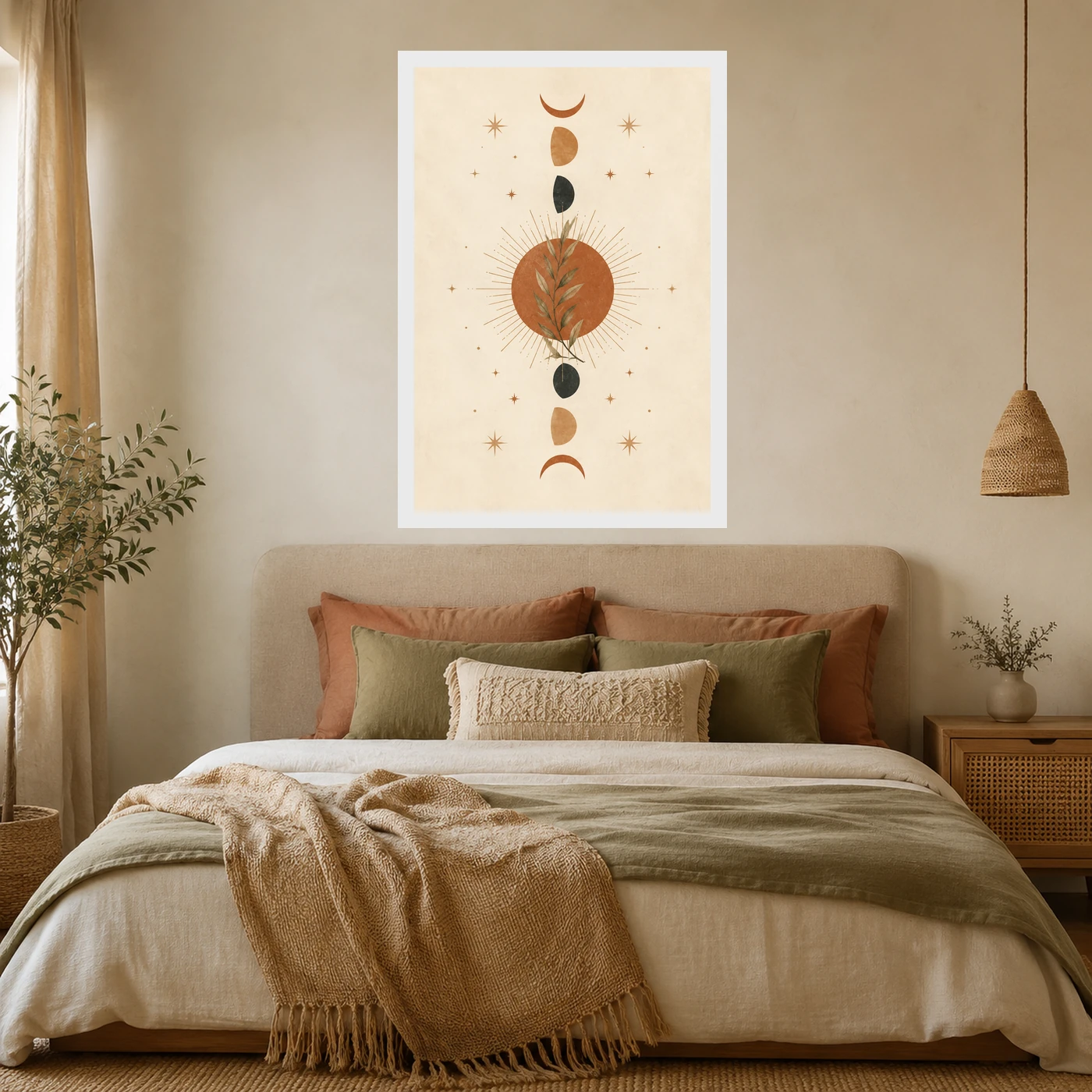 Boho Moon Phases Crescent Stars Cream Gold Celestial Art Photo Frame, view 6