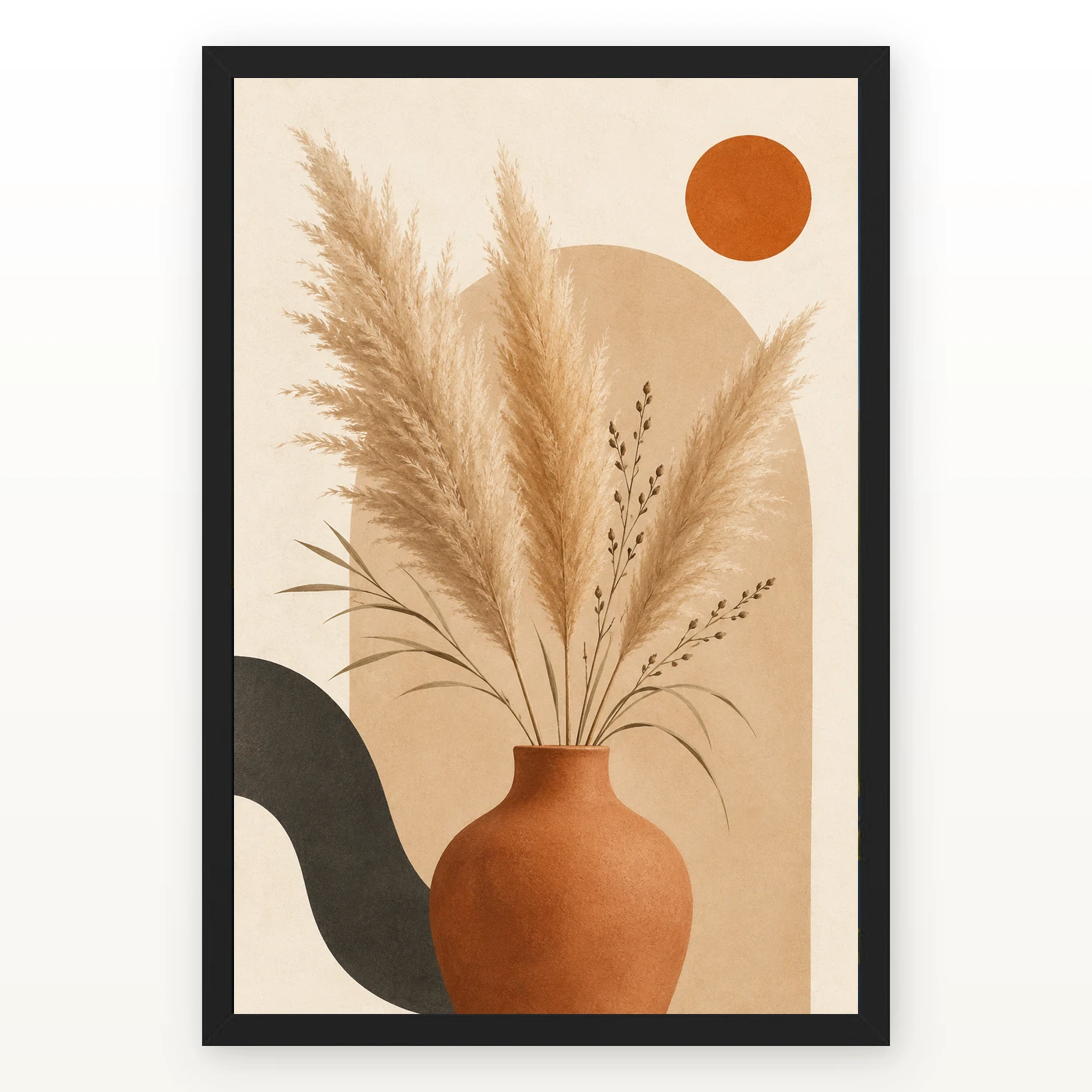 Boho Pampas Grass Dried Flowers Warm Sand Elegant Art Photo Frame