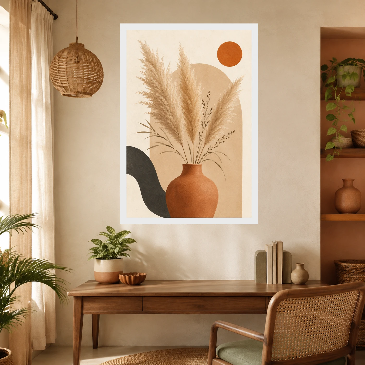 Boho Pampas Grass Dried Flowers Warm Sand Elegant Art Photo Frame, view 10