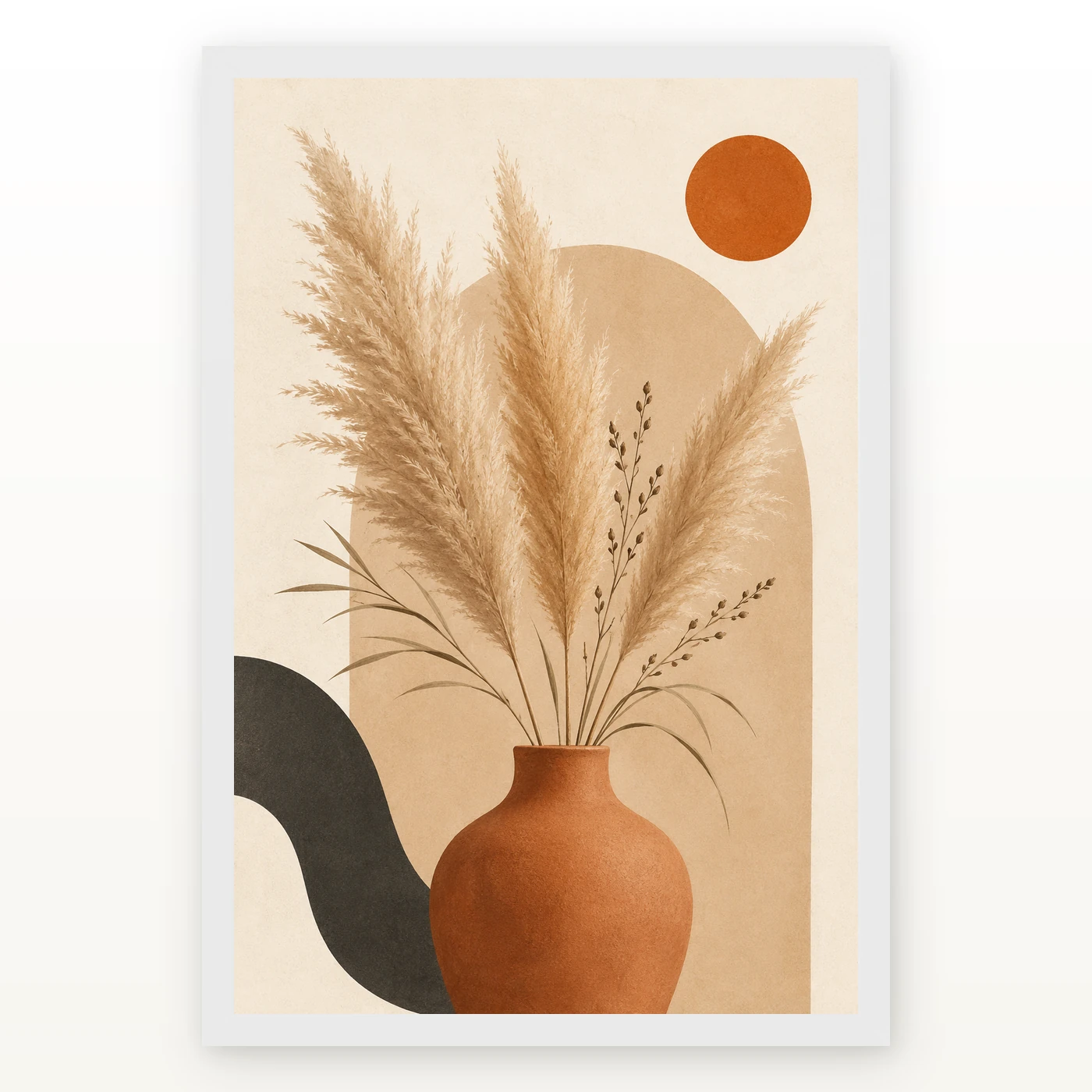 Boho Pampas Grass Dried Flowers Warm Sand Elegant Art Photo Frame, view 2
