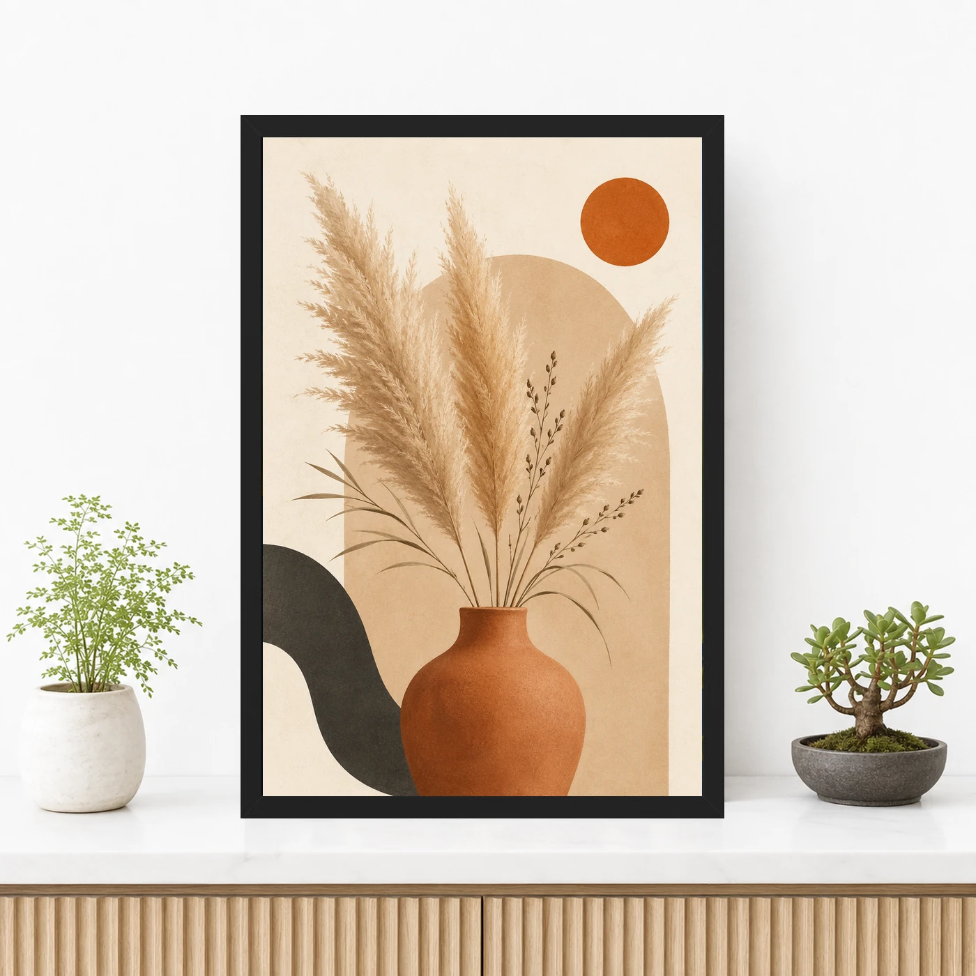Boho Pampas Grass Dried Flowers Warm Sand Elegant Art Photo Frame, view 3