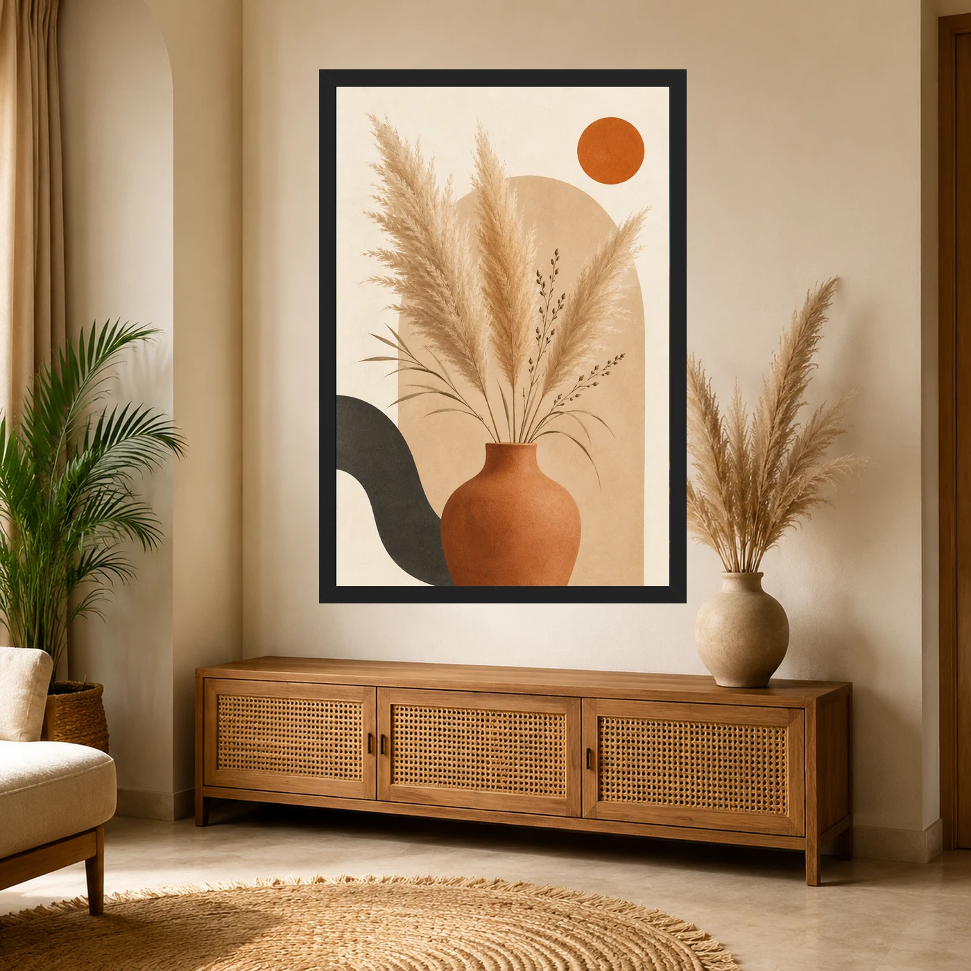 Boho Pampas Grass Dried Flowers Warm Sand Elegant Art Photo Frame, view 4