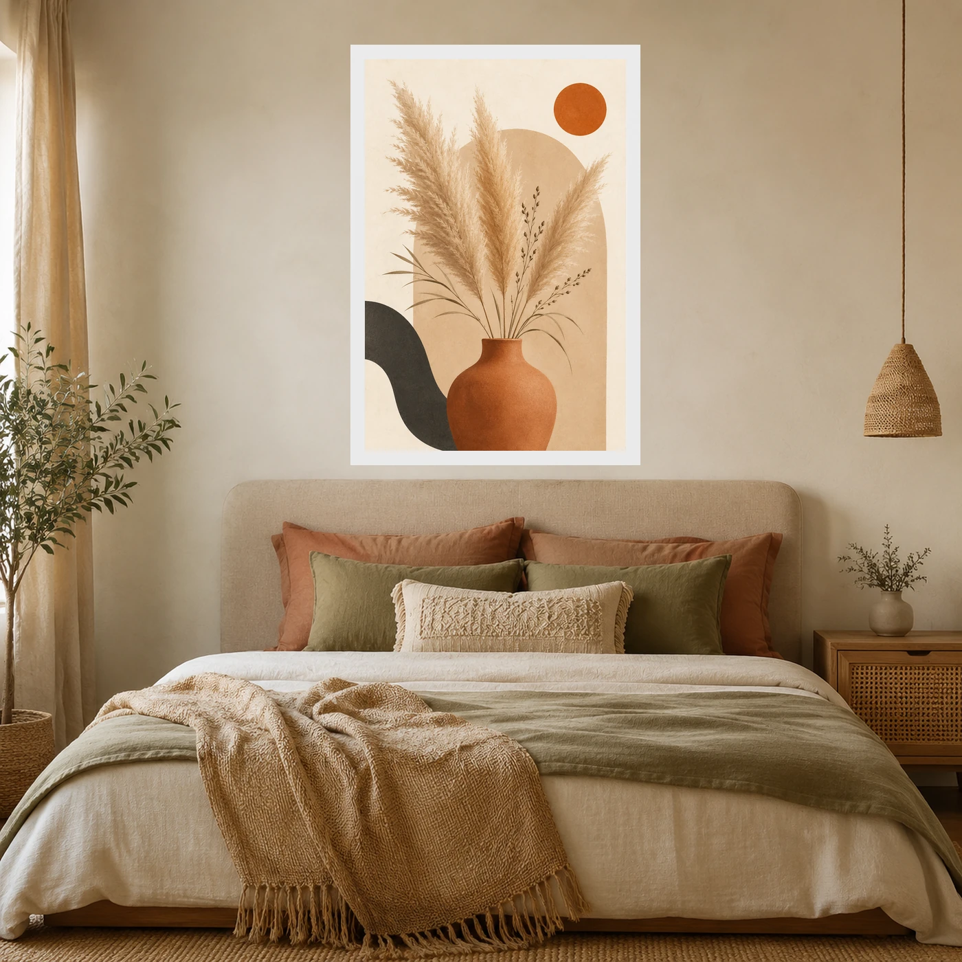 Boho Pampas Grass Dried Flowers Warm Sand Elegant Art Photo Frame, view 6
