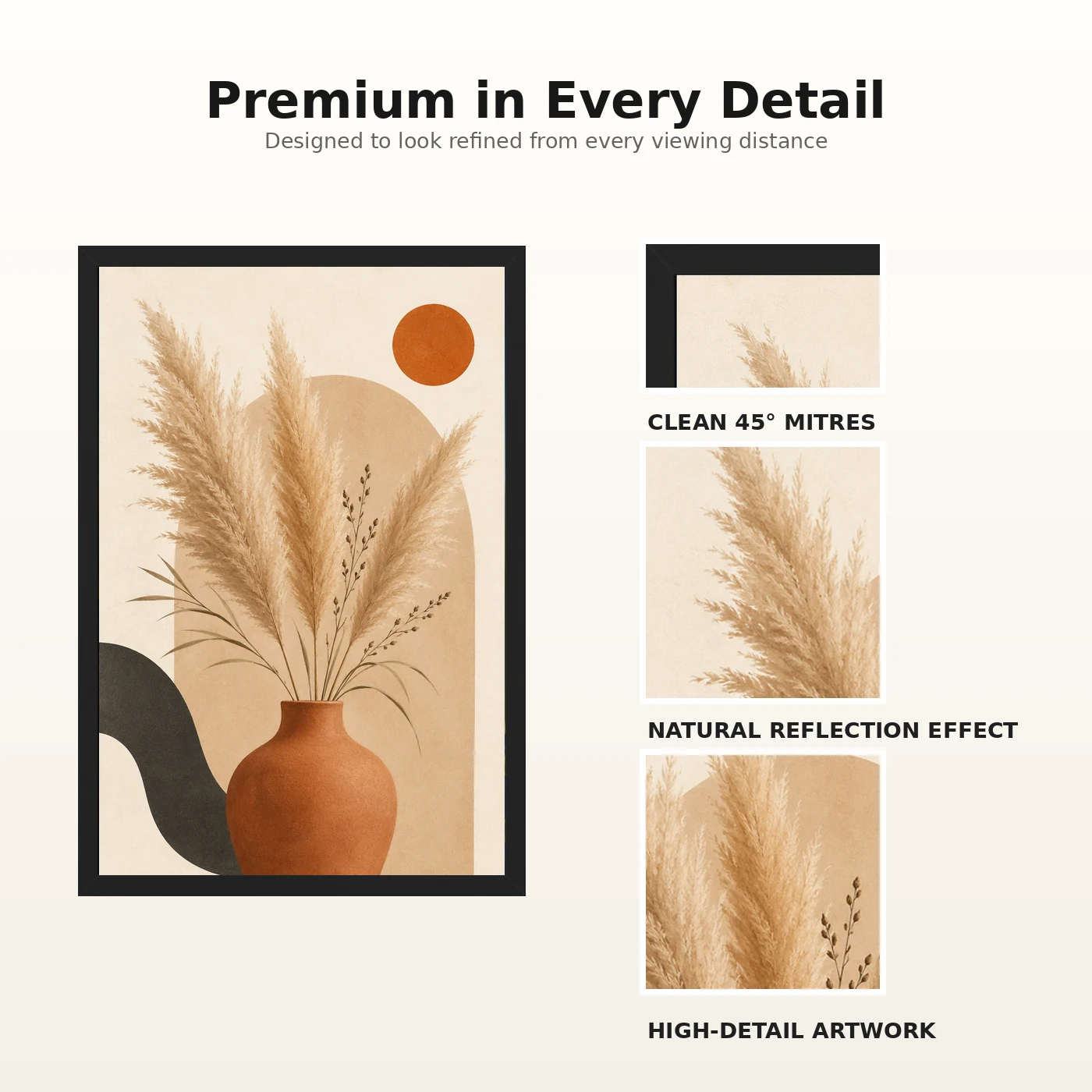 Boho Pampas Grass Dried Flowers Warm Sand Elegant Art Photo Frame, view 9