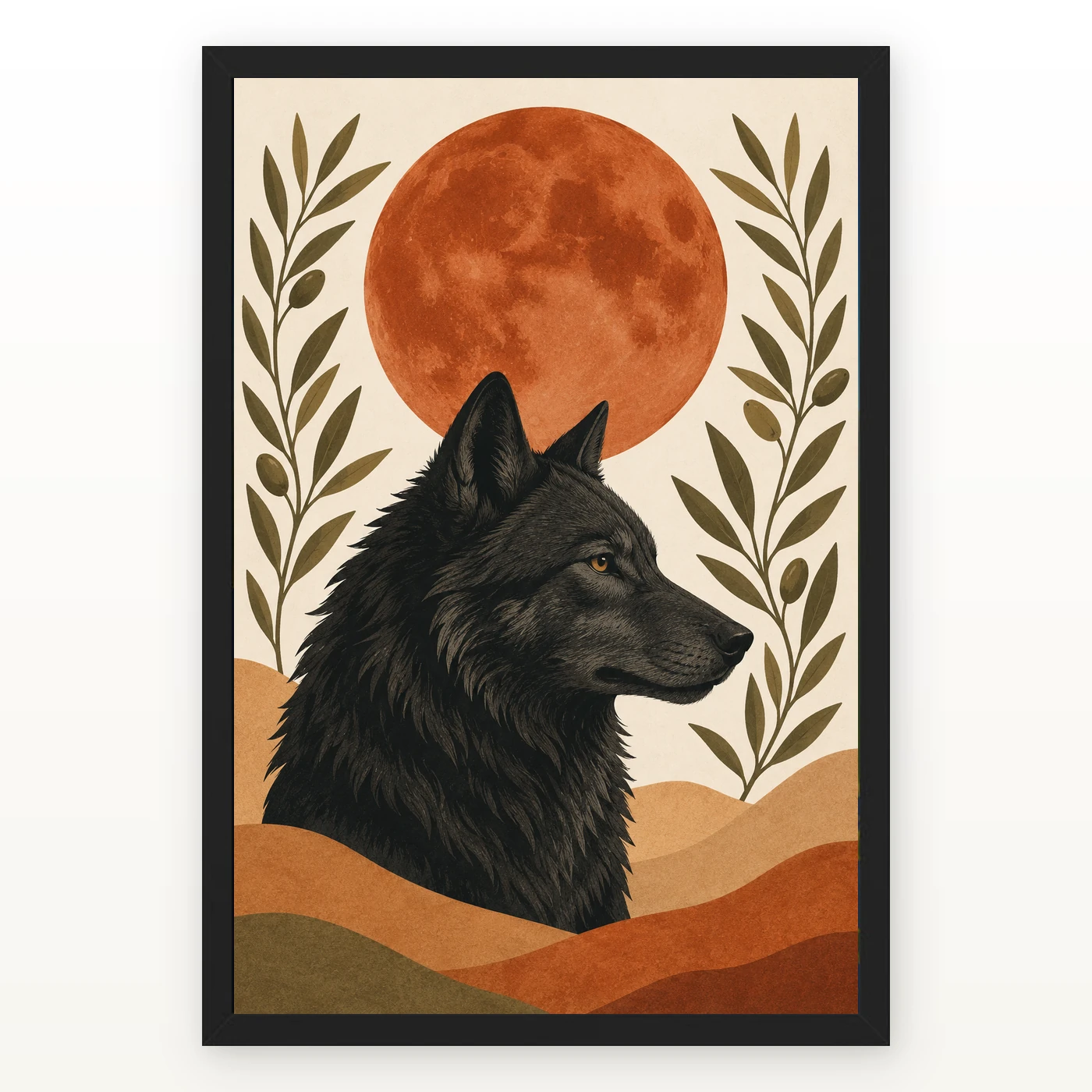 Boho Wolf Moon Spiritual Totem Earth Tones Sacred Art Photo Frame
