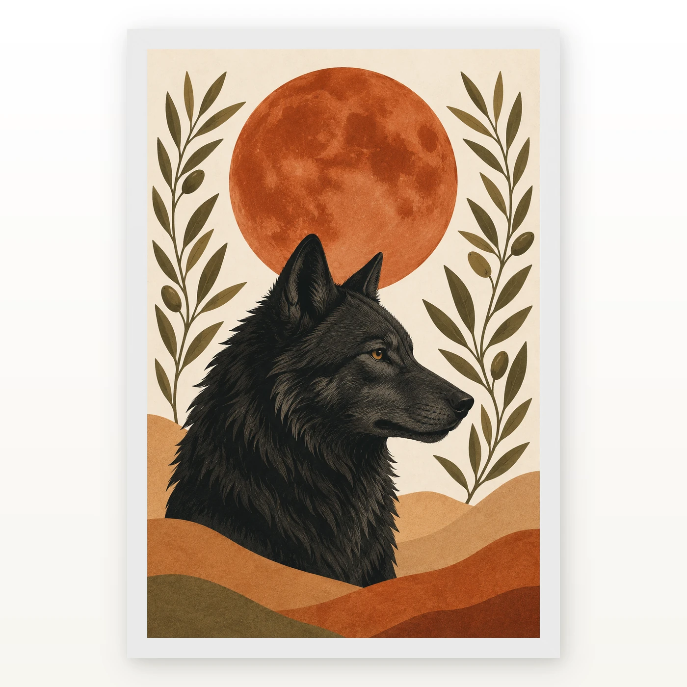 Boho Wolf Moon Spiritual Totem Earth Tones Sacred Art Photo Frame, view 2