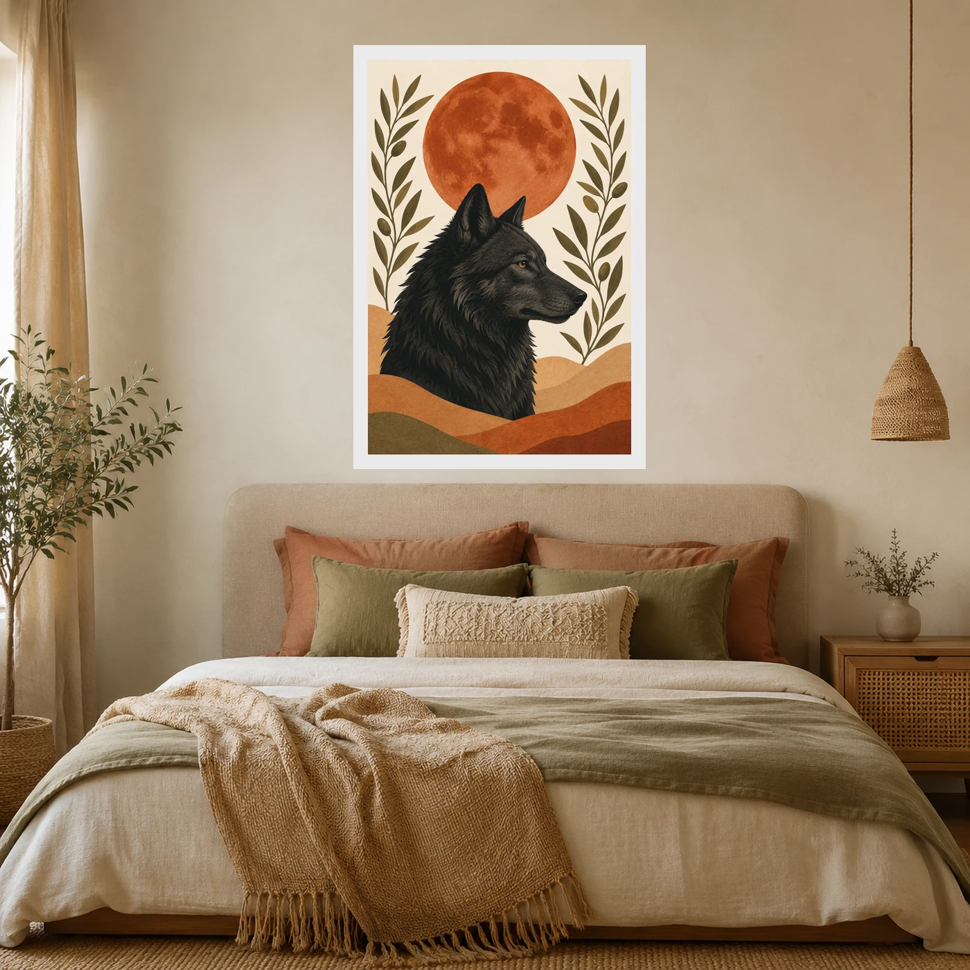 Boho Wolf Moon Spiritual Totem Earth Tones Sacred Art Photo Frame, view 6