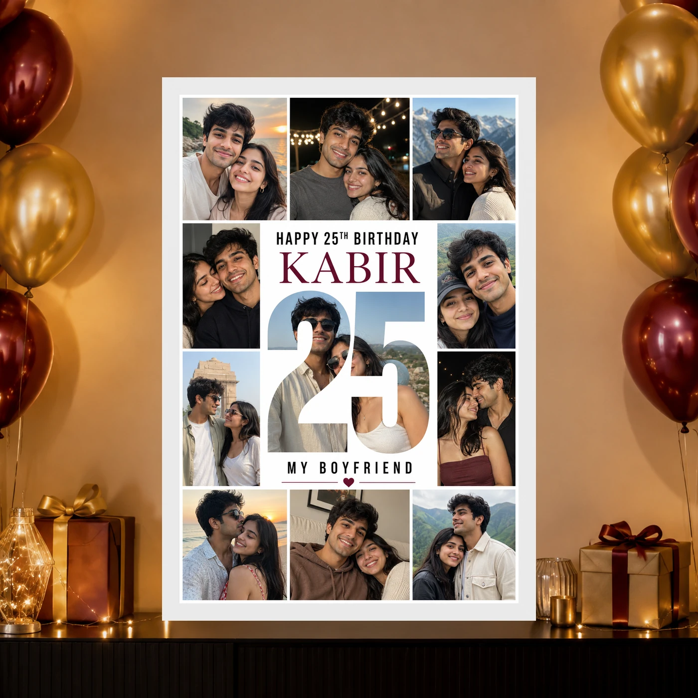 Boyfriend Photo Frame Birthday Golden Collage Design, view 10