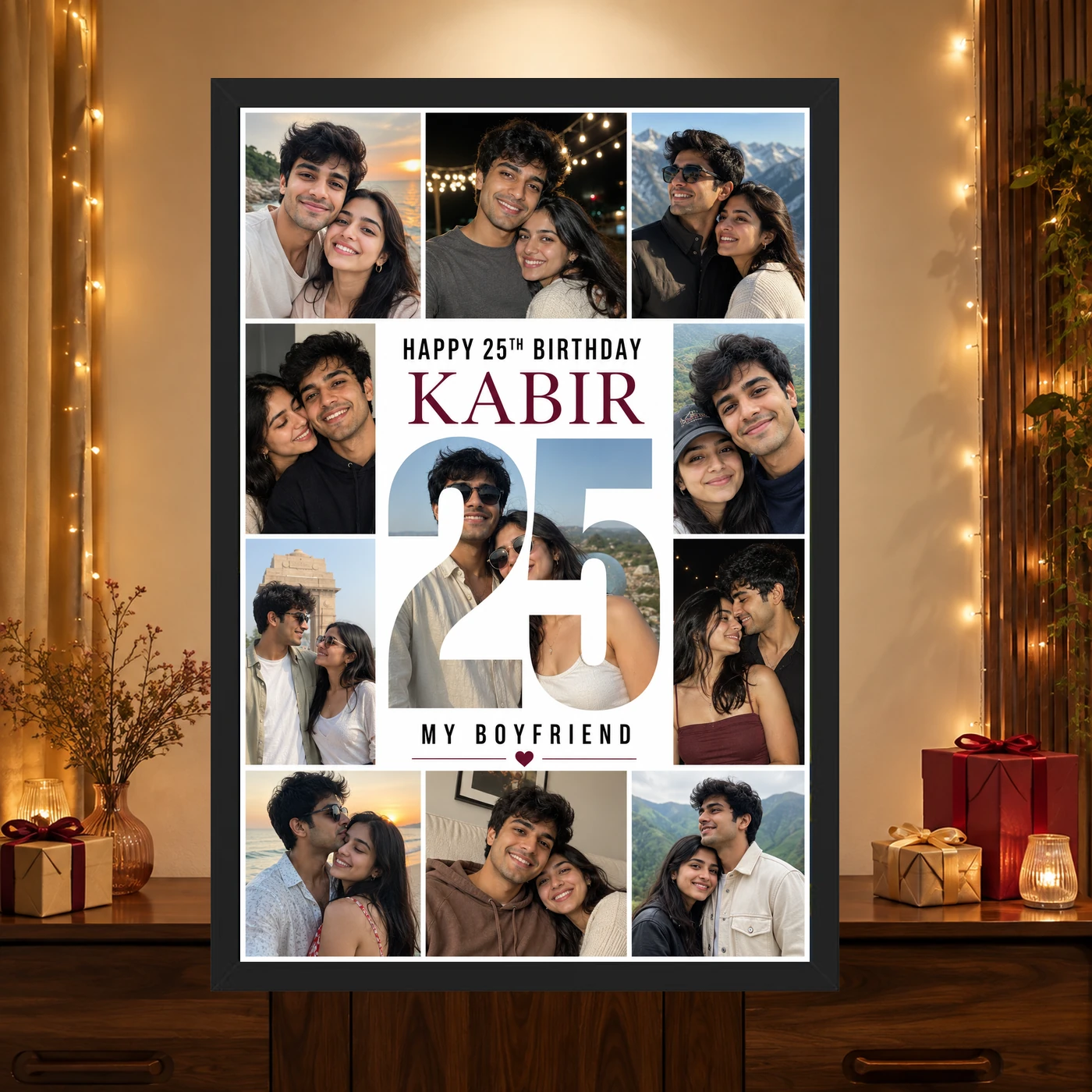 Boyfriend Photo Frame Birthday Golden Collage Design, view 4