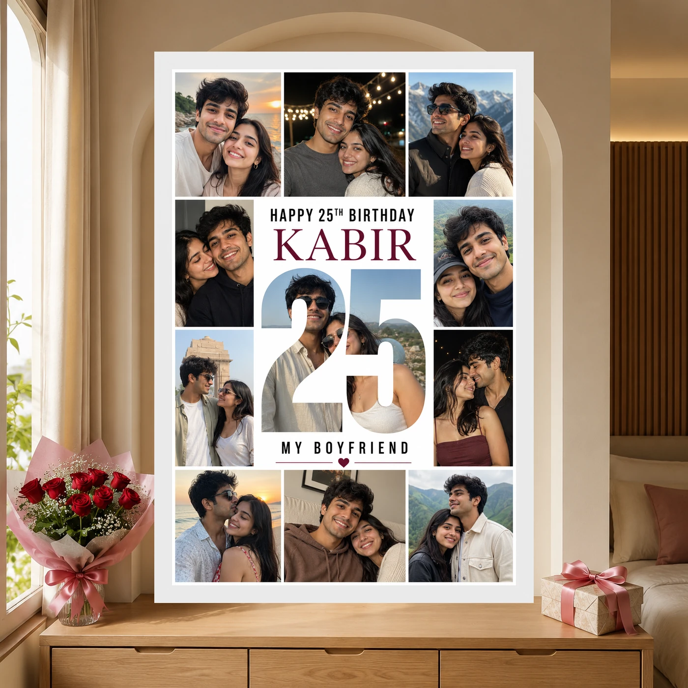 Boyfriend Photo Frame Birthday Golden Collage Design, view 6