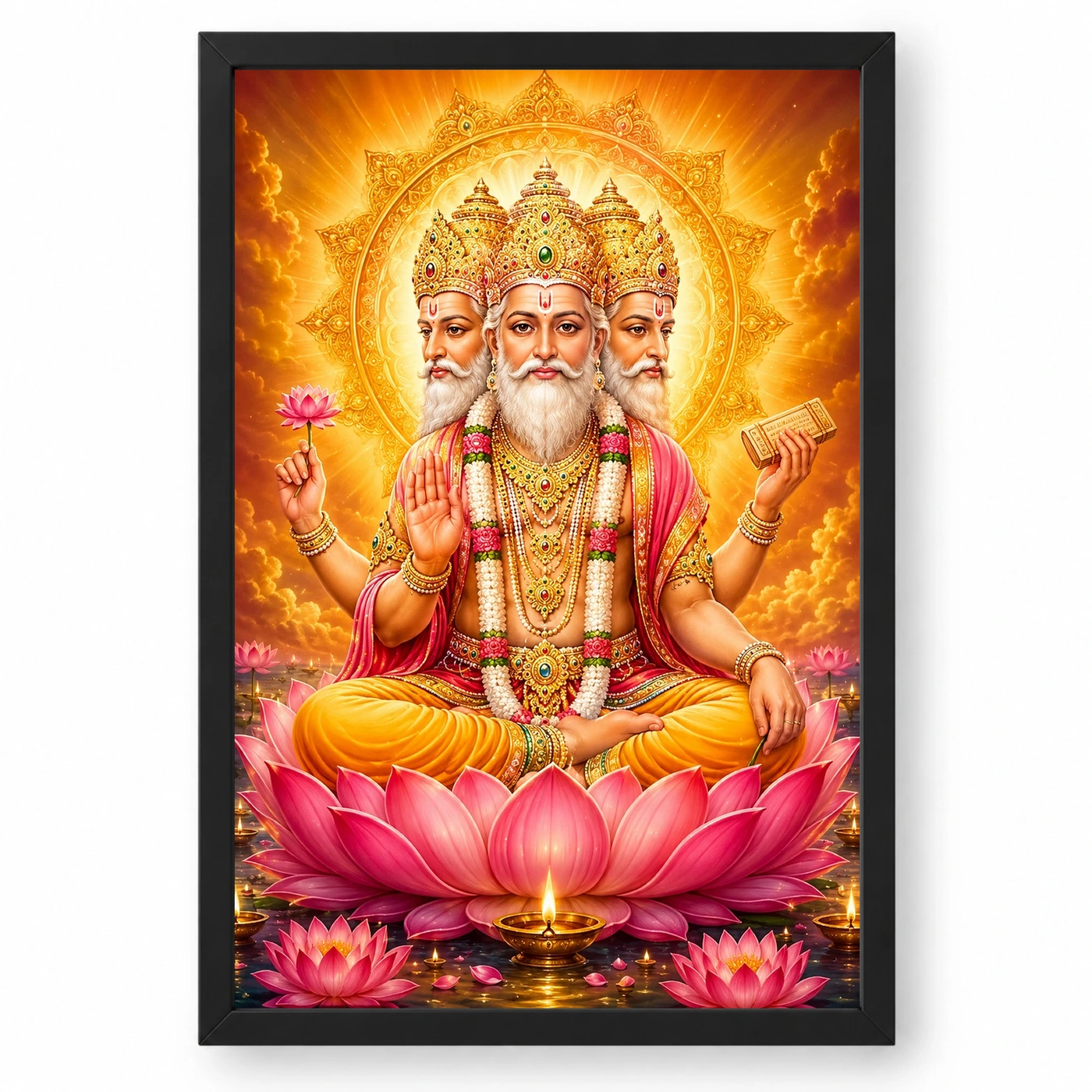 Brahma Dev Lotus And Diya Radiance Photo Frame