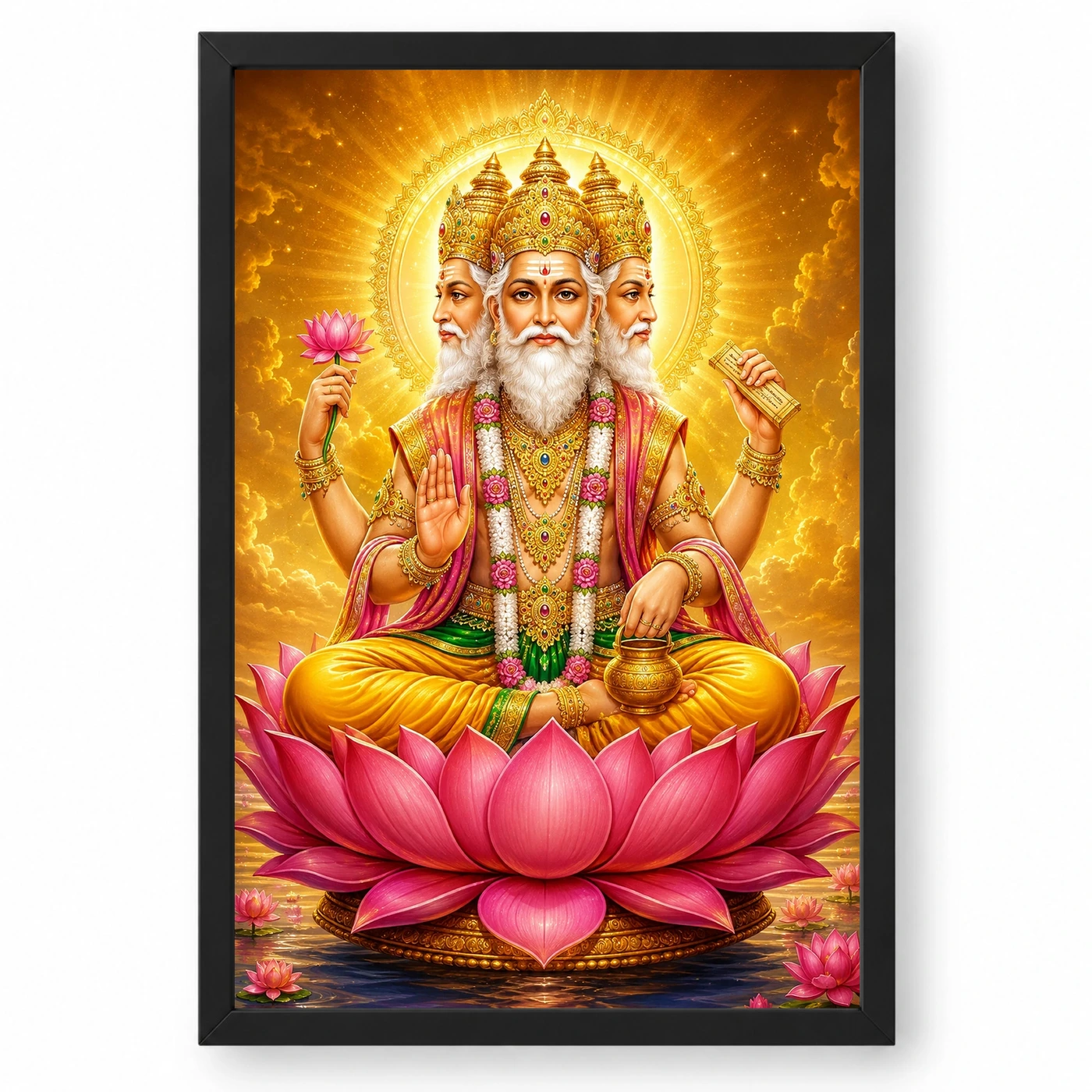 Brahma Dev Ornate Golden Temple Darshan Photo Frame