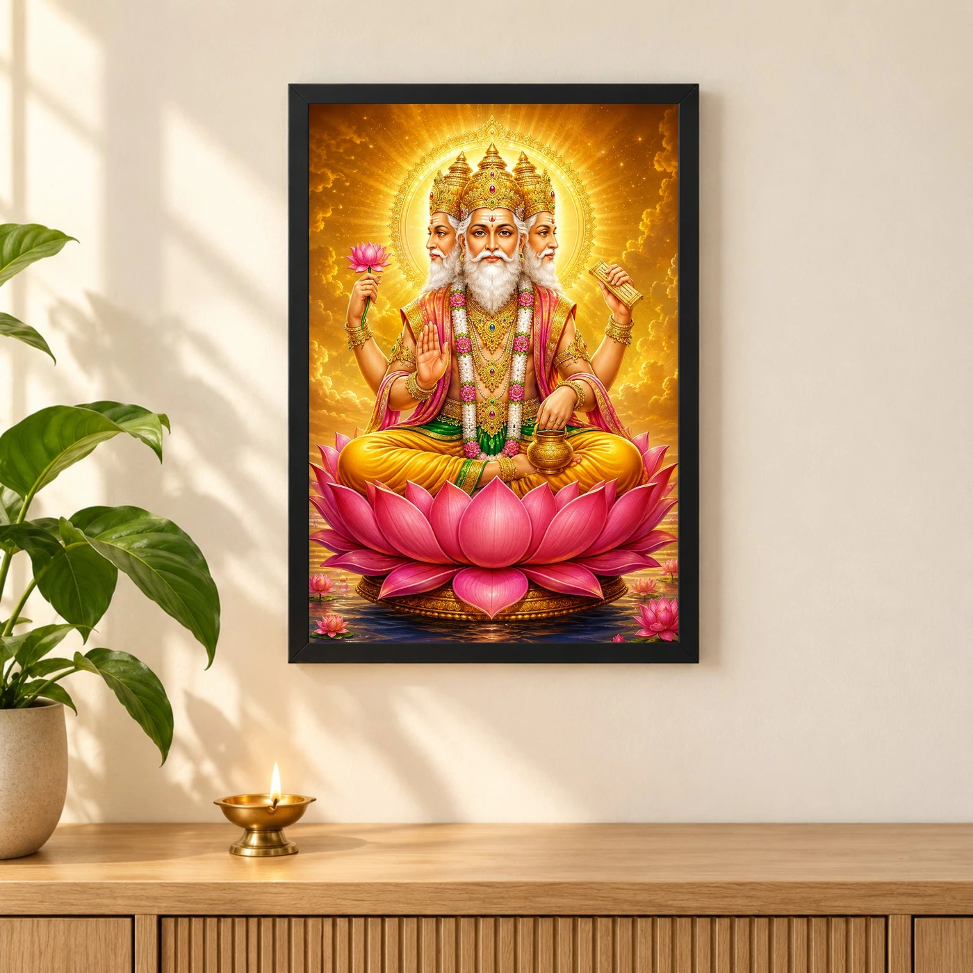 Brahma Dev Ornate Golden Temple Darshan Photo Frame, view 3