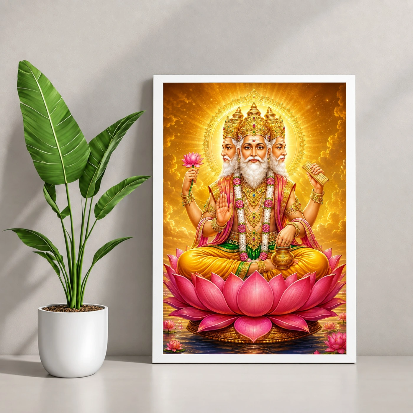 Brahma Dev Ornate Golden Temple Darshan Photo Frame, view 4