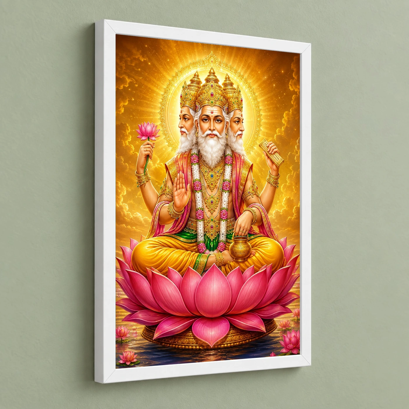 Brahma Dev Ornate Golden Temple Darshan Photo Frame, view 5