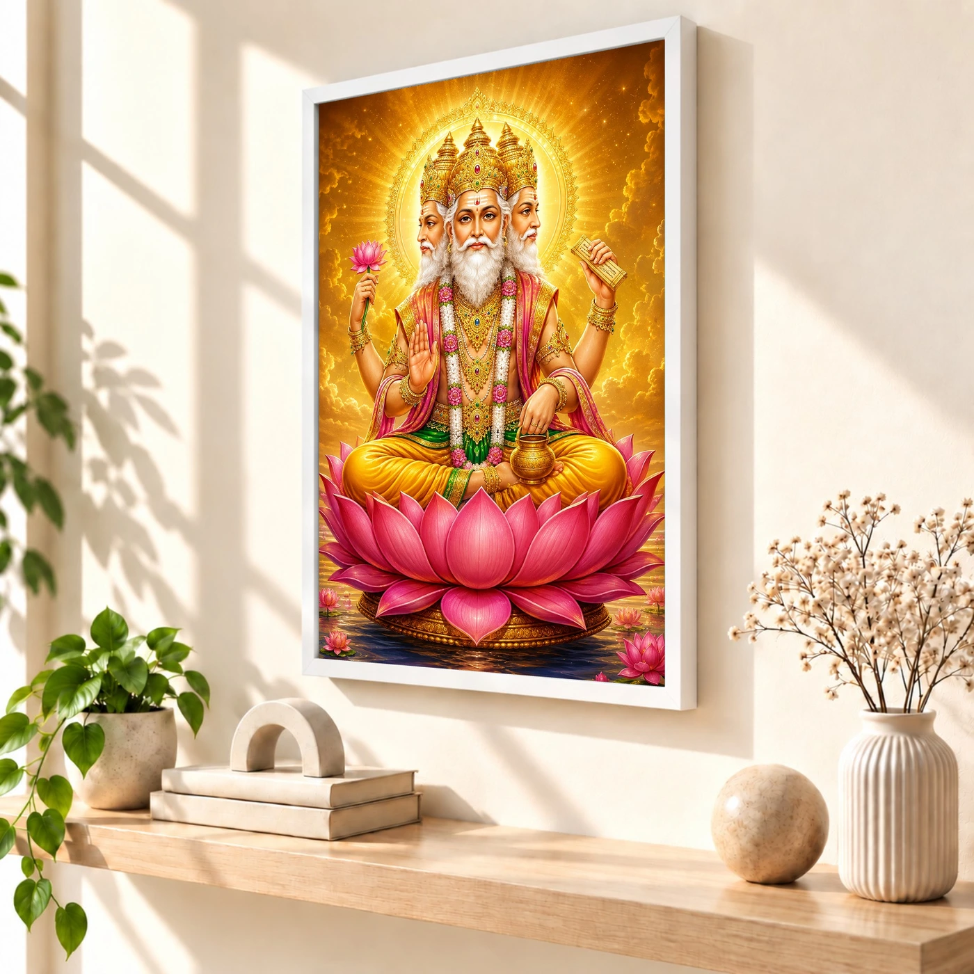 Brahma Dev Ornate Golden Temple Darshan Photo Frame, view 7