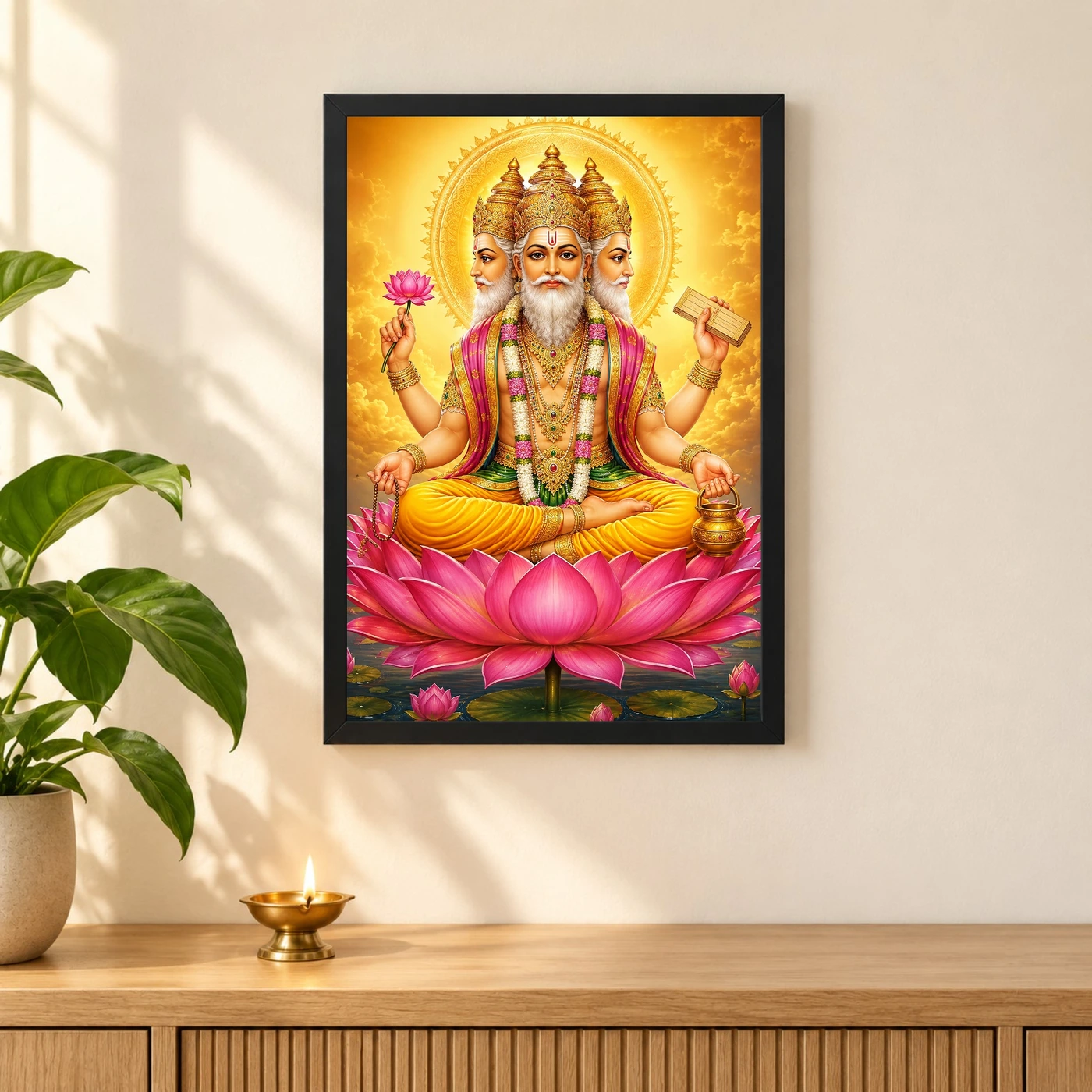 Brahma Dev Traditional Indian Miniature-Inspired Devotional Art Photo Frame, view 3