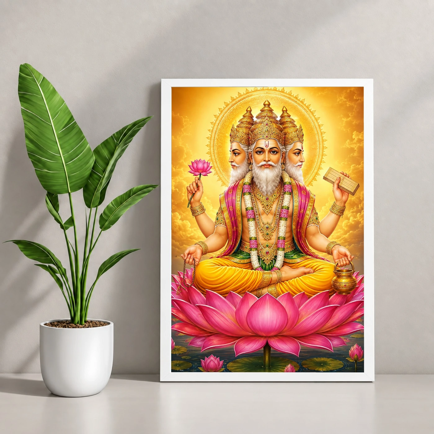 Brahma Dev Traditional Indian Miniature-Inspired Devotional Art Photo Frame, view 4