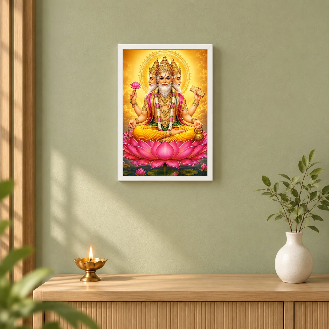 Brahma Dev Traditional Indian Miniature-Inspired Devotional Art Photo Frame, view 6