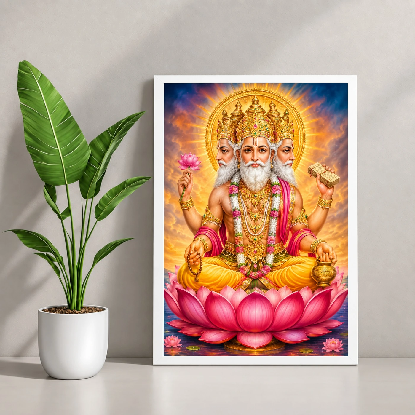 Brahma Dev Vivid Premium Spiritual Poster Art Photo Frame, view 4