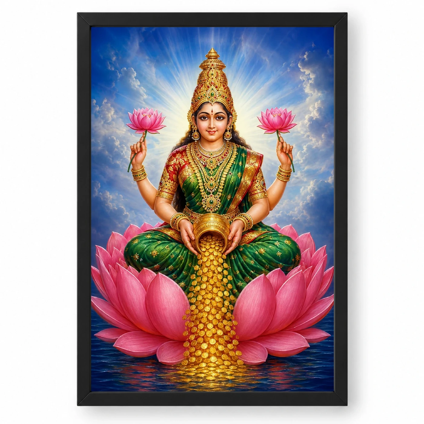 Celestial Green Varalakshmi Photo Frame – Divine Lotus Art