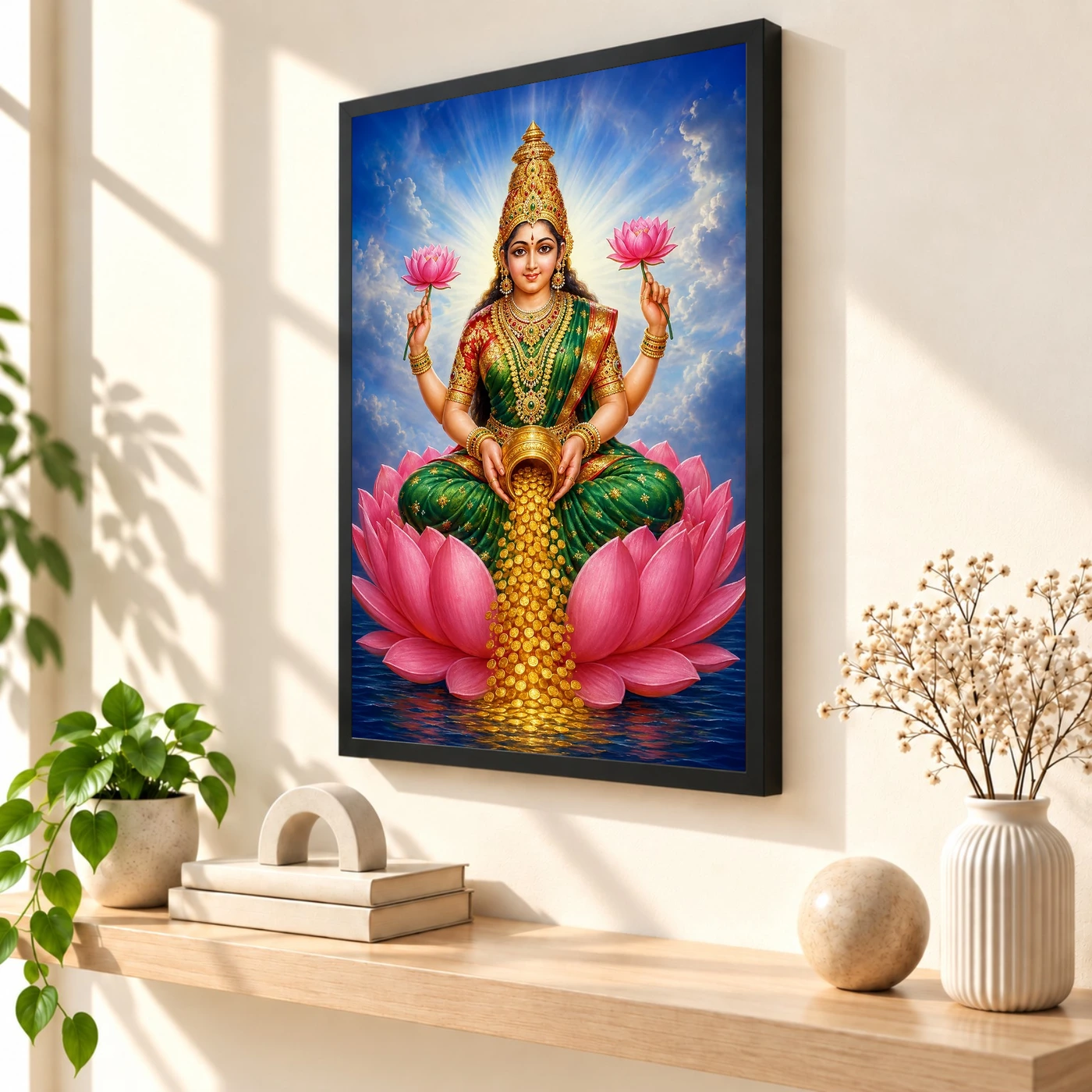 Celestial Green Varalakshmi Photo Frame – Divine Lotus Art, view 2