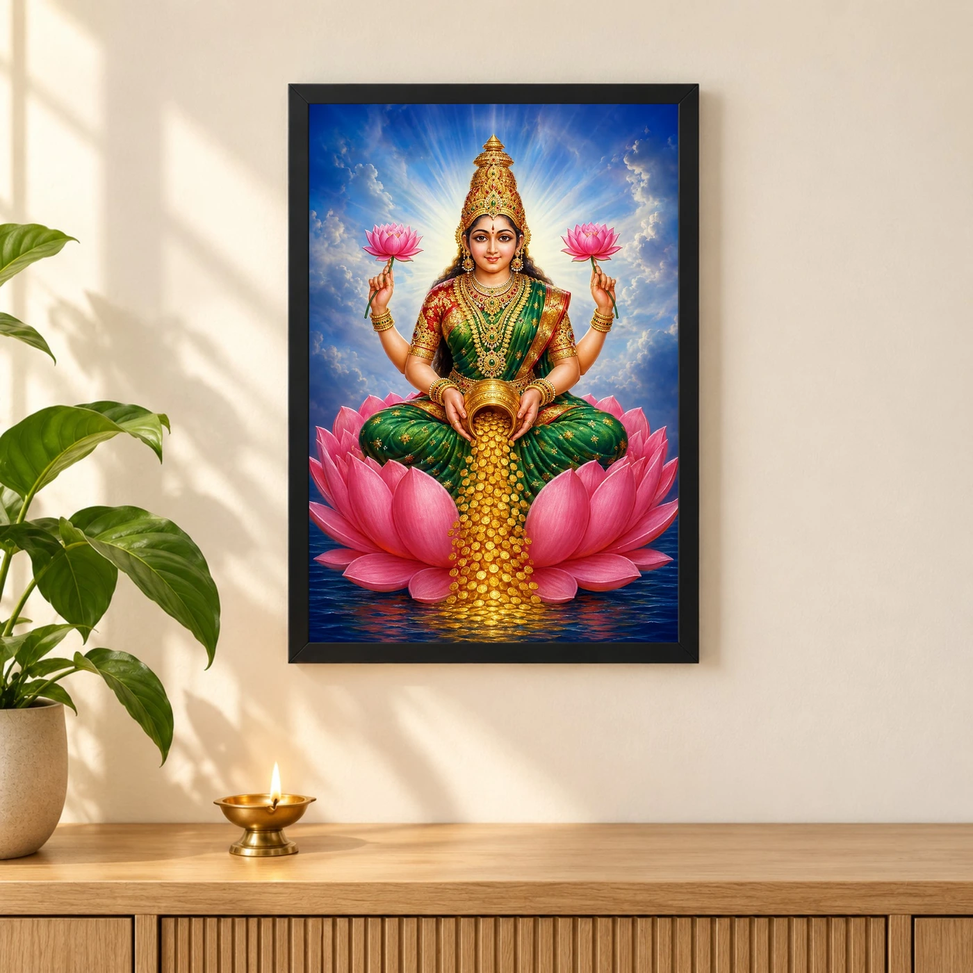 Celestial Green Varalakshmi Photo Frame – Divine Lotus Art, view 3