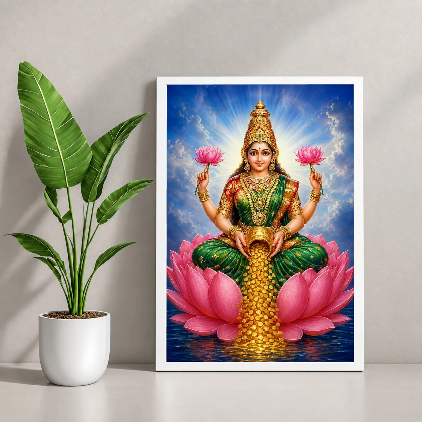 Celestial Green Varalakshmi Photo Frame – Divine Lotus Art, view 4