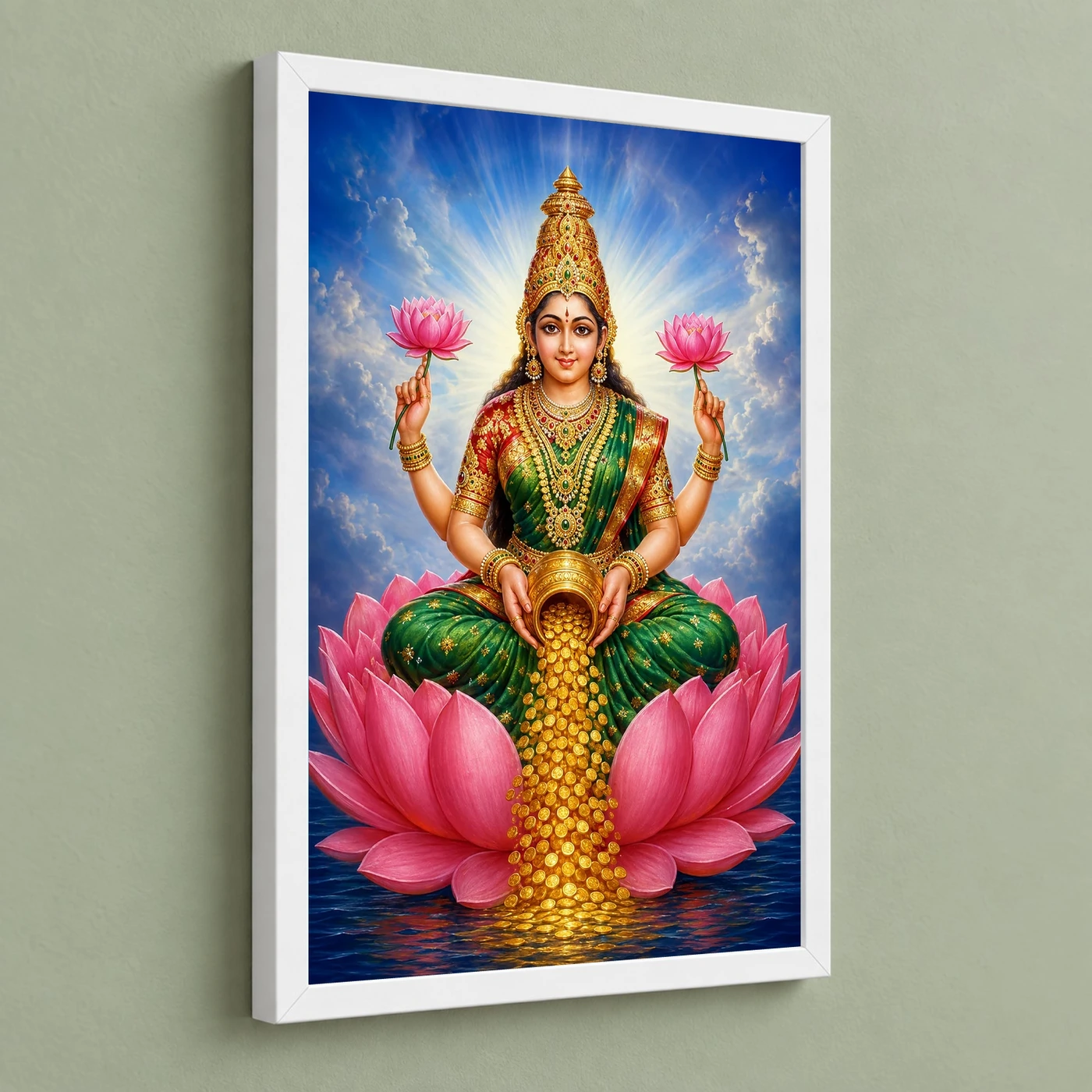 Celestial Green Varalakshmi Photo Frame – Divine Lotus Art, view 5