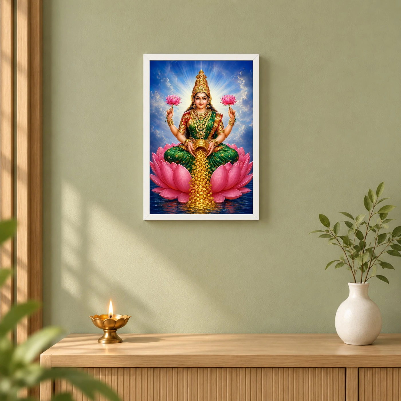 Celestial Green Varalakshmi Photo Frame – Divine Lotus Art, view 6