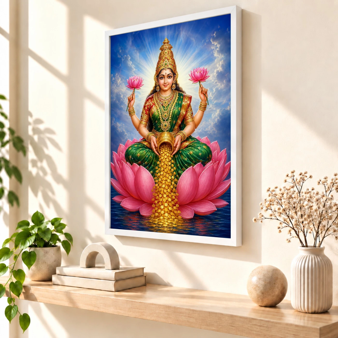 Celestial Green Varalakshmi Photo Frame – Divine Lotus Art, view 7