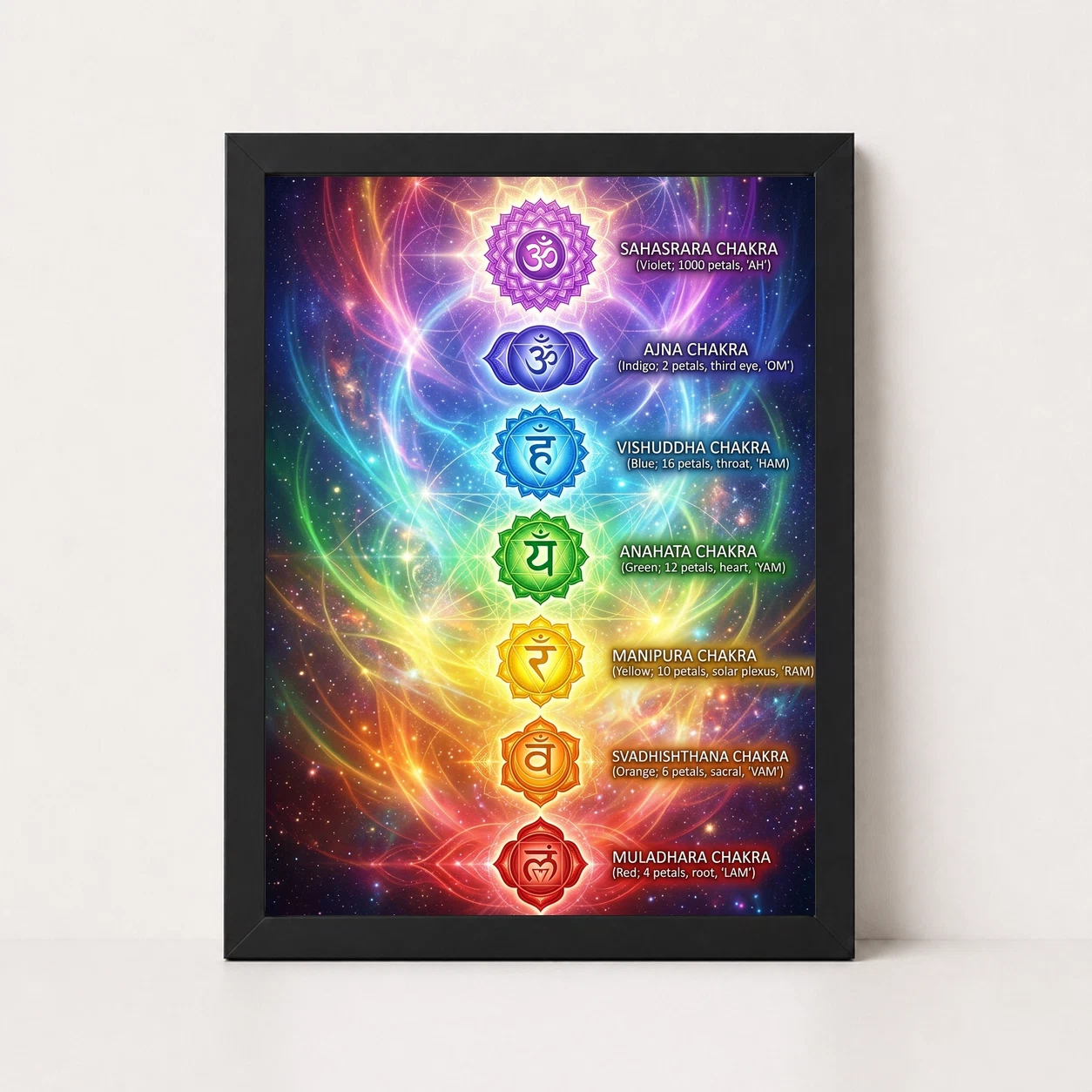Chakra Mantras Bija Seven Chakra Rainbow Sacred Art Photo Frame