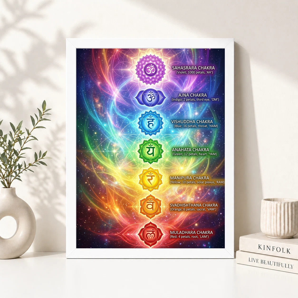Chakra Mantras Bija Seven Chakra Rainbow Sacred Art Photo Frame, view 2