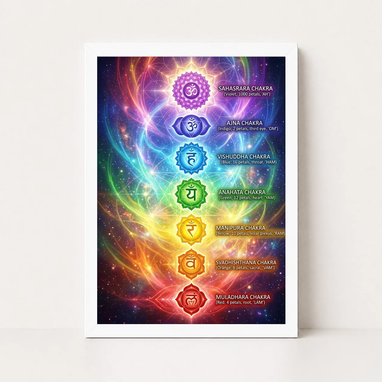 Chakra Mantras Bija Seven Chakra Rainbow Sacred Art Photo Frame, view 3