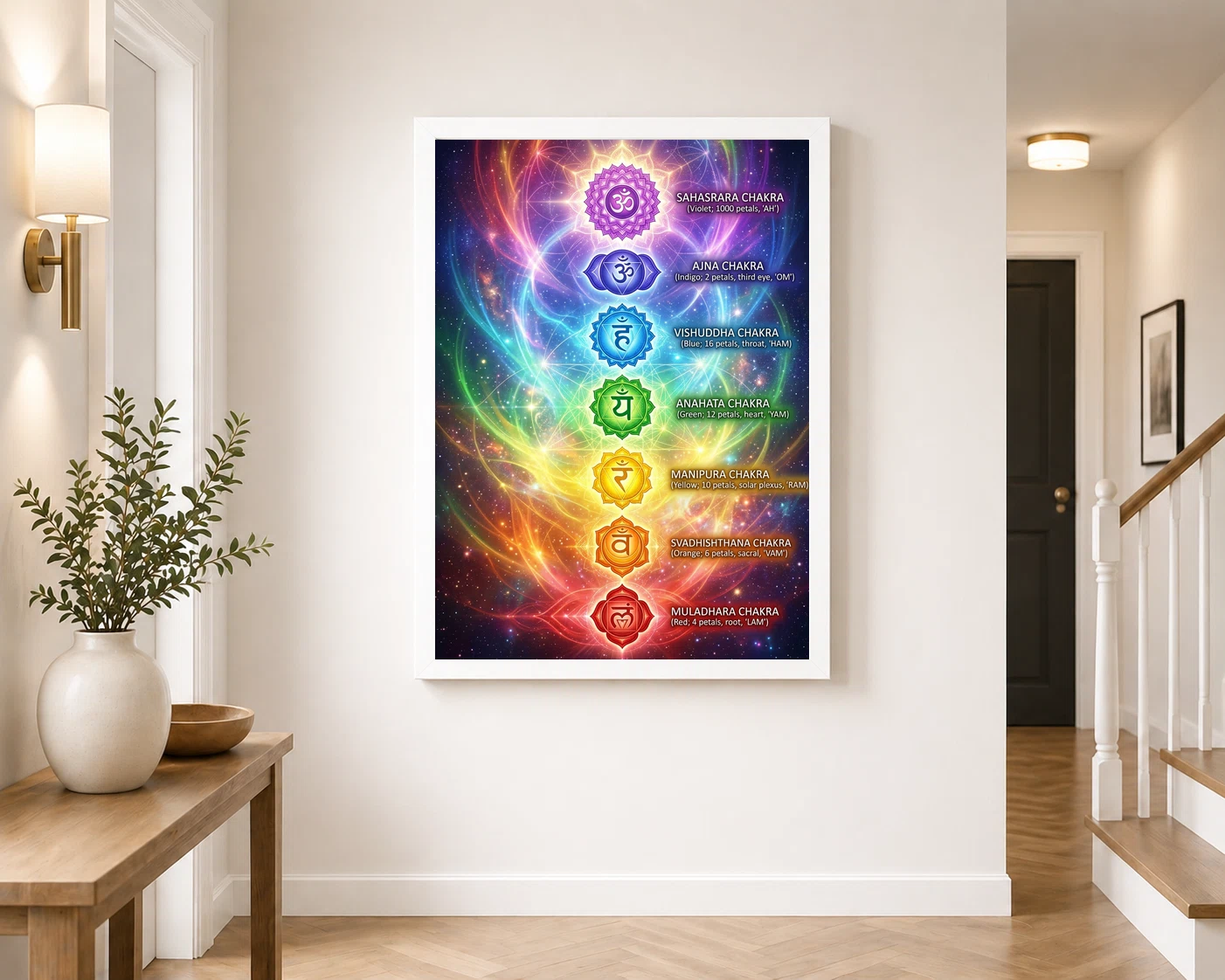 Chakra Mantras Bija Seven Chakra Rainbow Sacred Art Photo Frame, view 4