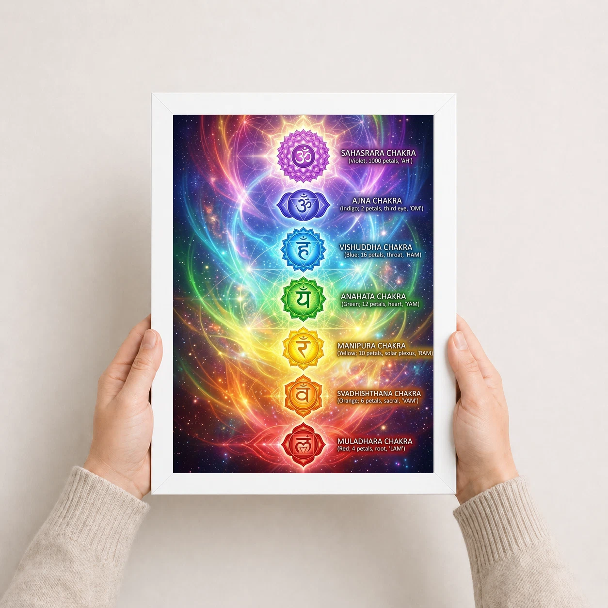 Chakra Mantras Bija Seven Chakra Rainbow Sacred Art Photo Frame, view 5