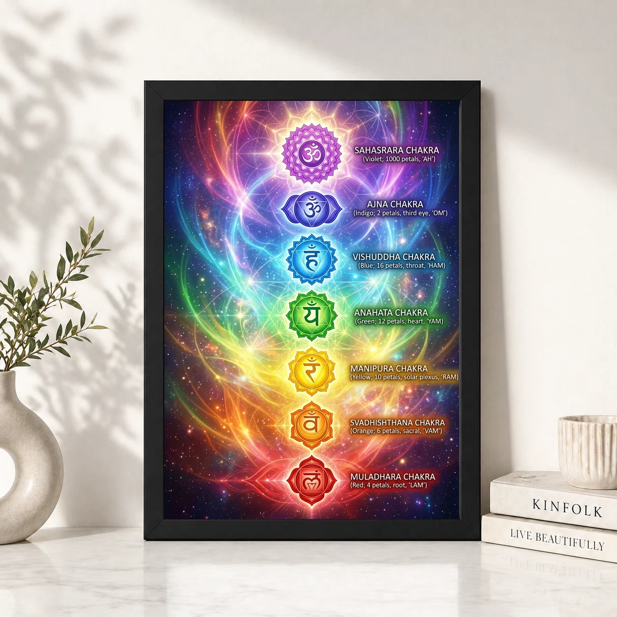 Chakra Mantras Bija Seven Chakra Rainbow Sacred Art Photo Frame, view 6