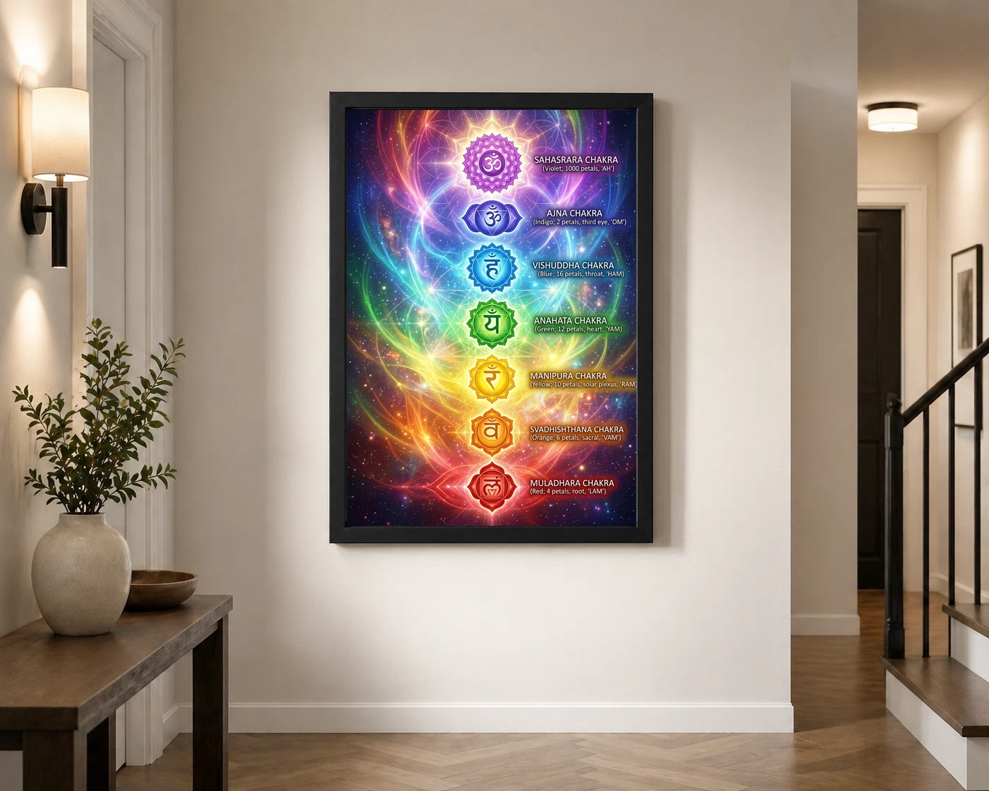 Chakra Mantras Bija Seven Chakra Rainbow Sacred Art Photo Frame, view 7