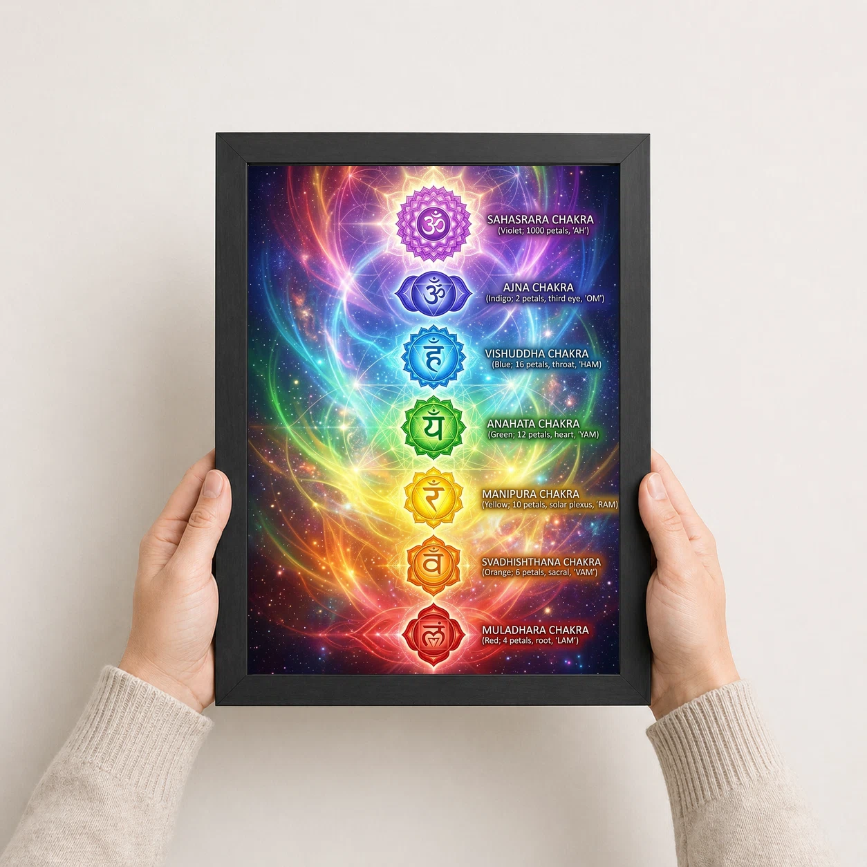 Chakra Mantras Bija Seven Chakra Rainbow Sacred Art Photo Frame, view 8