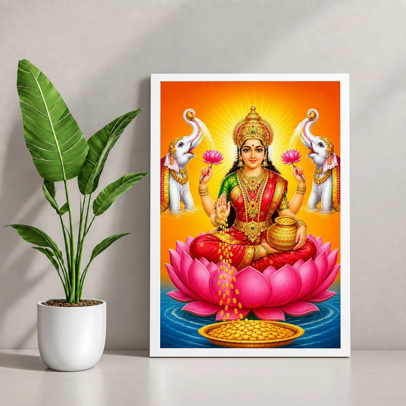 Classic Gaja Varalakshmi Photo Frame – Saffron Lotus Art, view 4