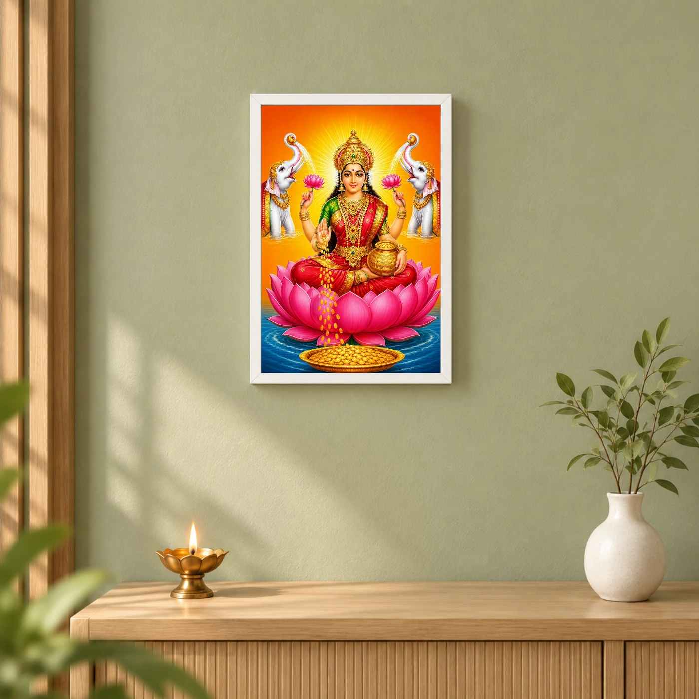 Classic Gaja Varalakshmi Photo Frame – Saffron Lotus Art, view 6