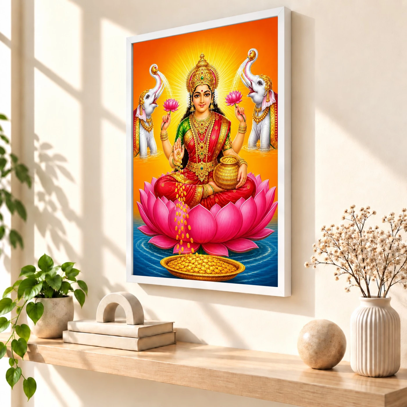 Classic Gaja Varalakshmi Photo Frame – Saffron Lotus Art, view 7