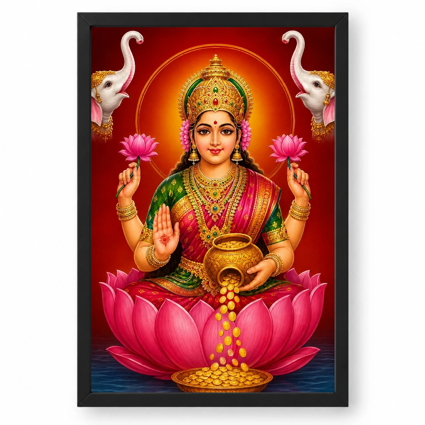 Close Portrait Varalakshmi Photo Frame – Lotus & Coin Art