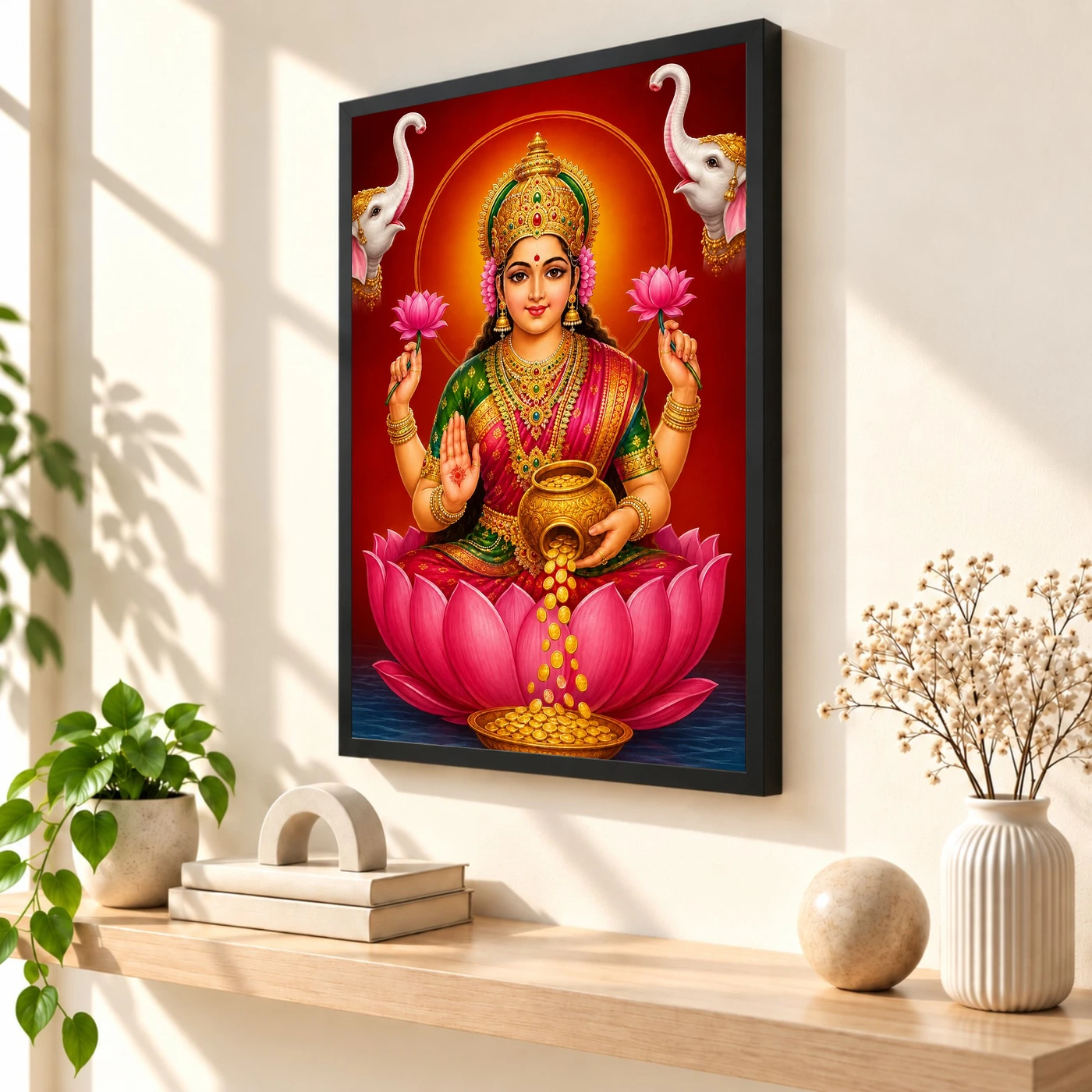 Close Portrait Varalakshmi Photo Frame – Lotus & Coin Art, view 2