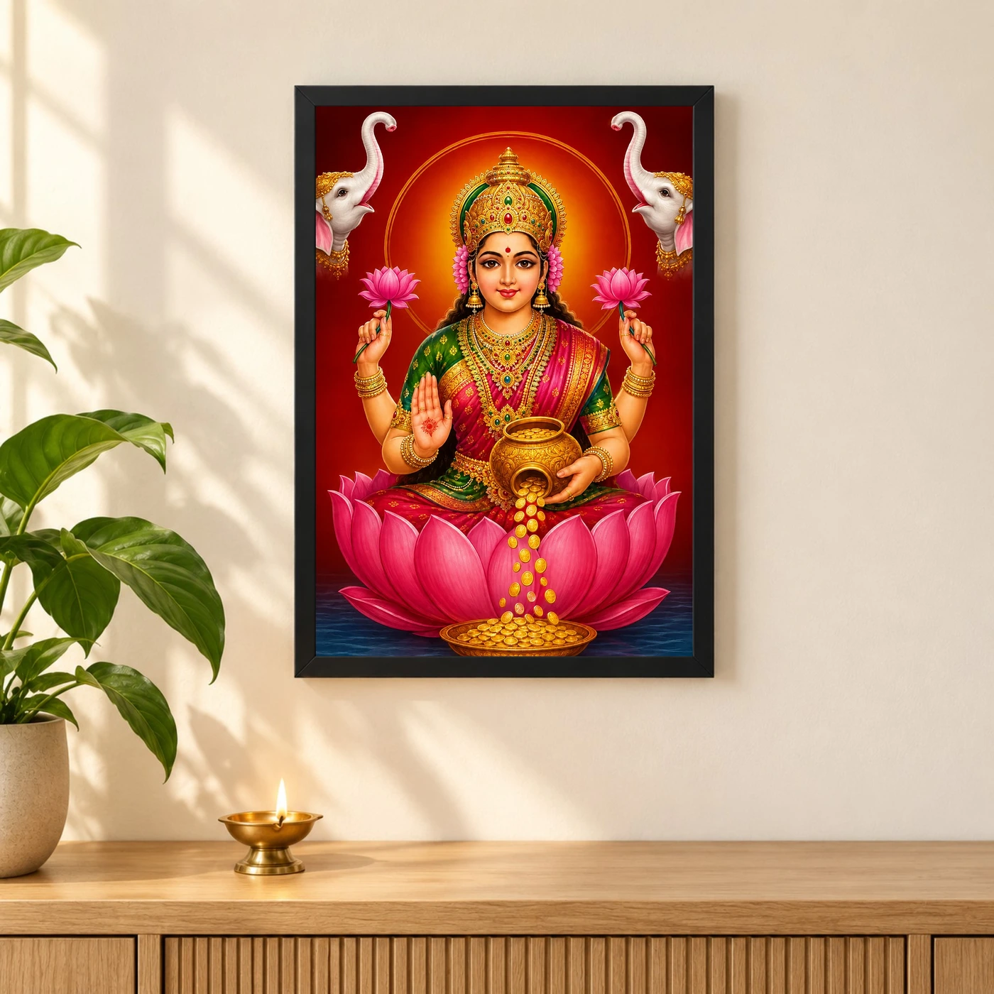 Close Portrait Varalakshmi Photo Frame – Lotus & Coin Art, view 3