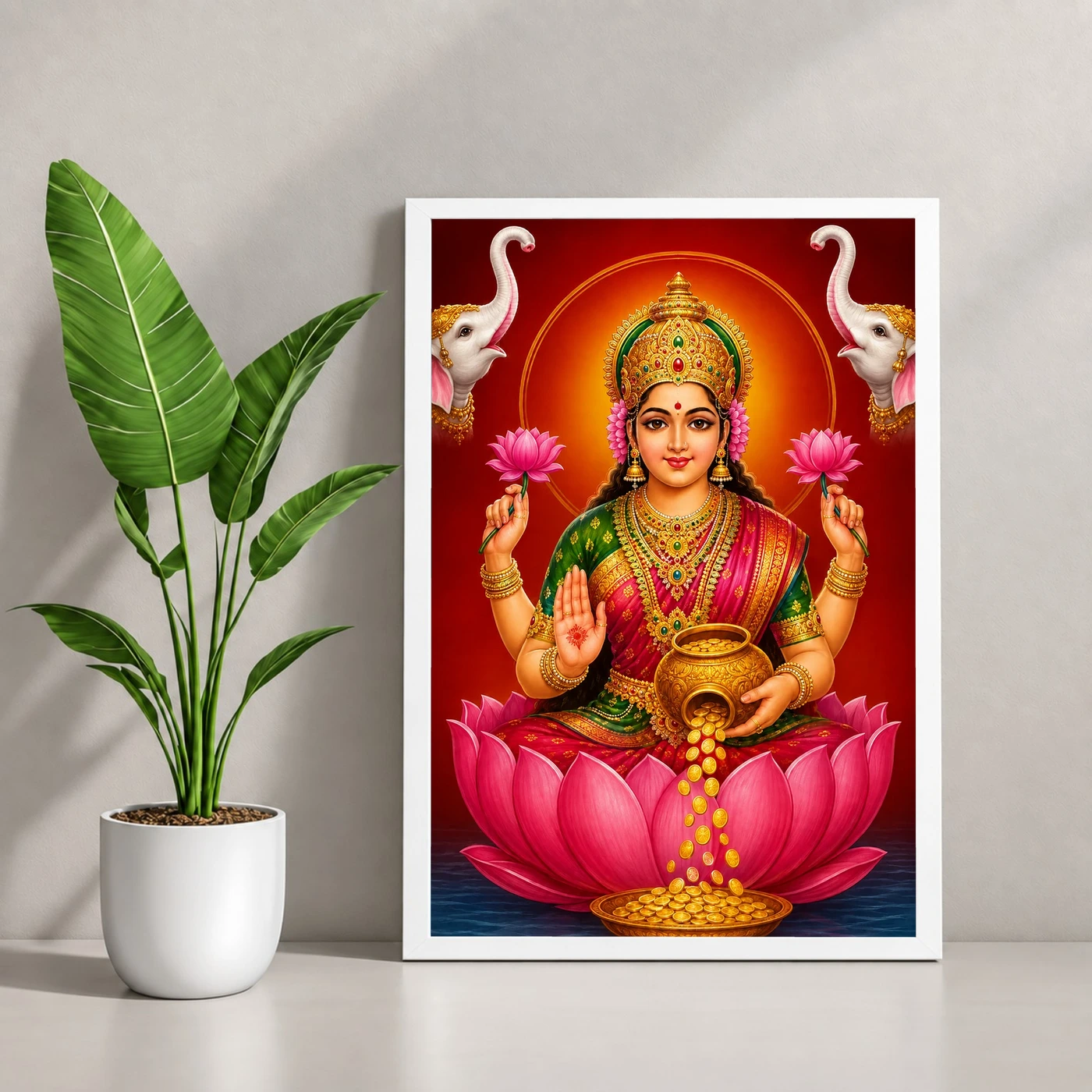 Close Portrait Varalakshmi Photo Frame – Lotus & Coin Art, view 4