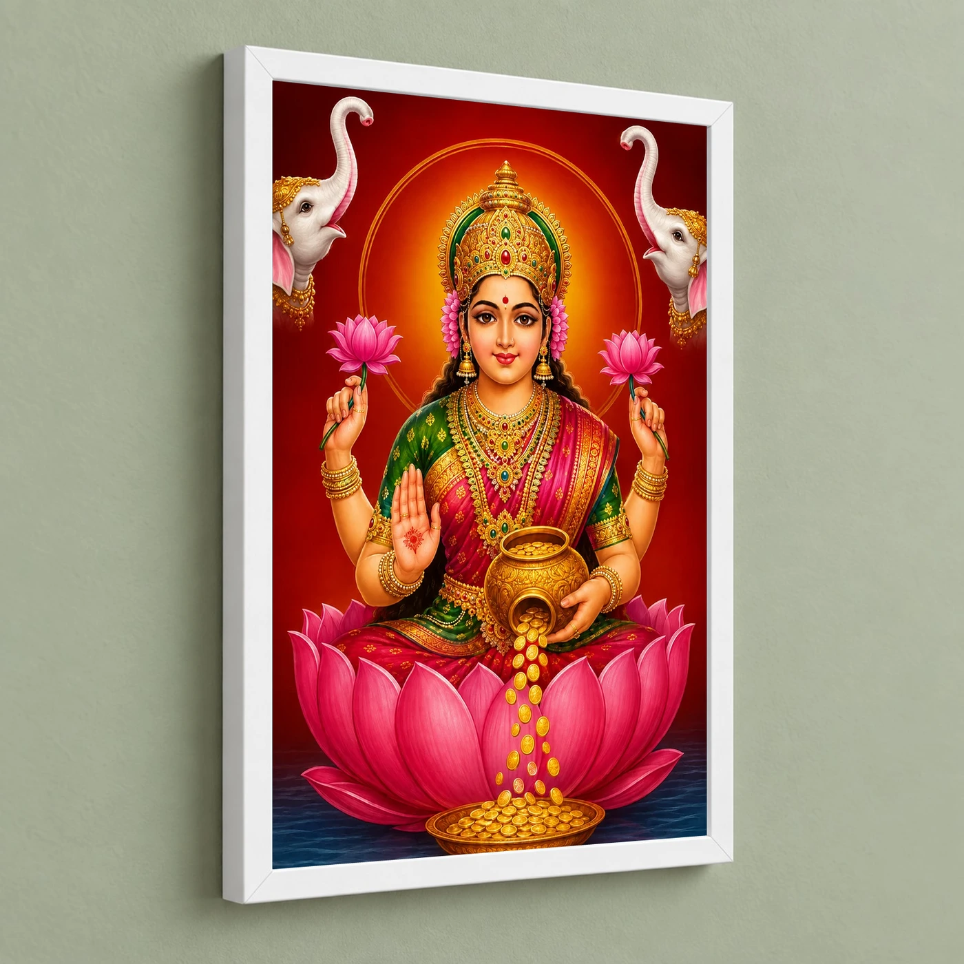 Close Portrait Varalakshmi Photo Frame – Lotus & Coin Art, view 5