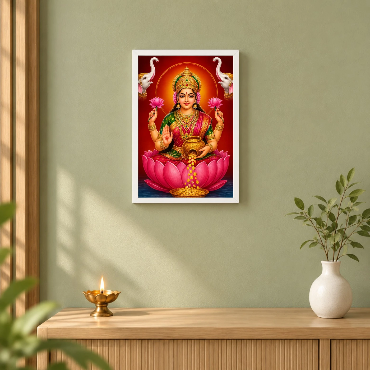 Close Portrait Varalakshmi Photo Frame – Lotus & Coin Art, view 6