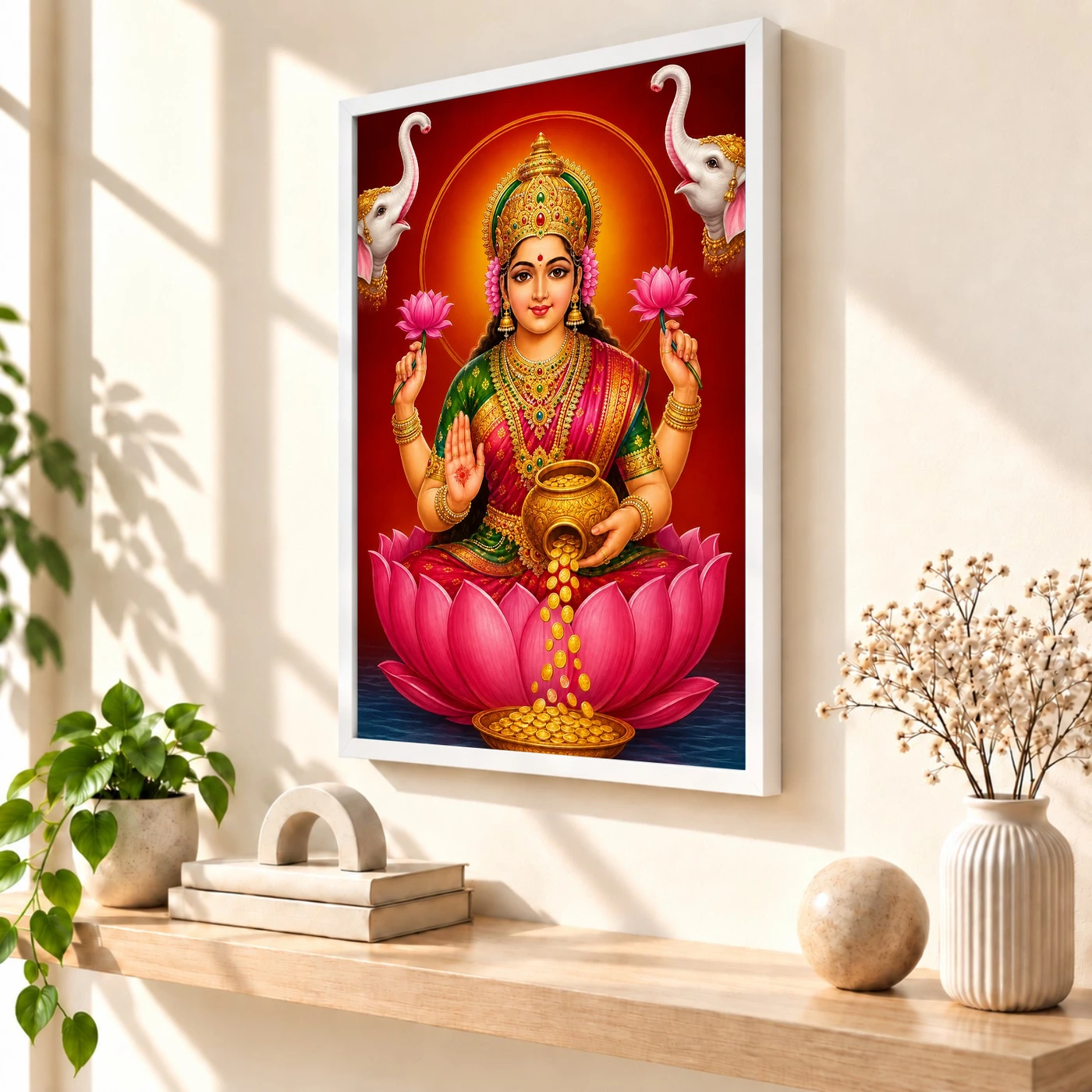 Close Portrait Varalakshmi Photo Frame – Lotus & Coin Art, view 7